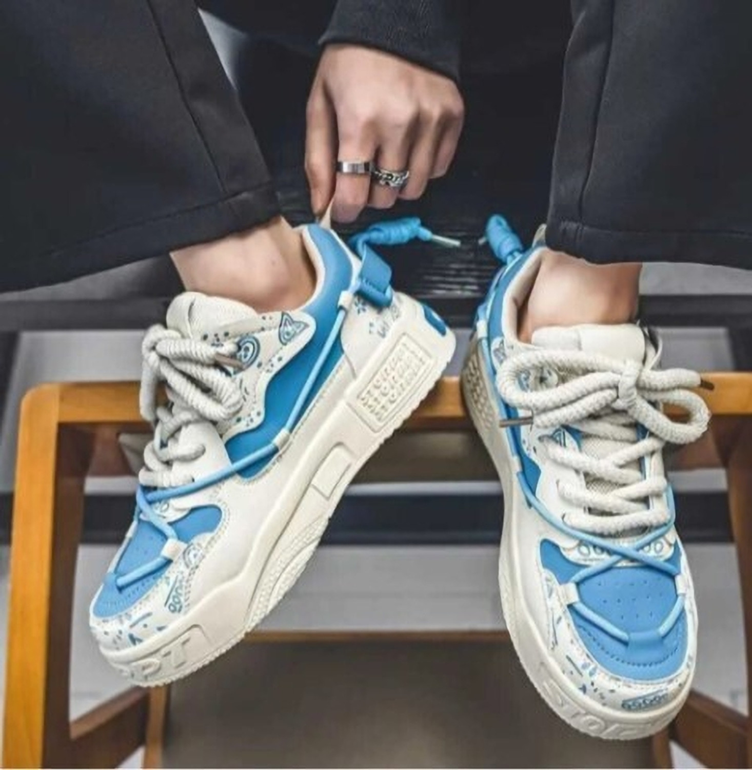 Image of SKYPHER Skypher Men's Sky Blue Fashion Sneakers | Graphic Print Stylish Casual Shoes Sneakers For Men