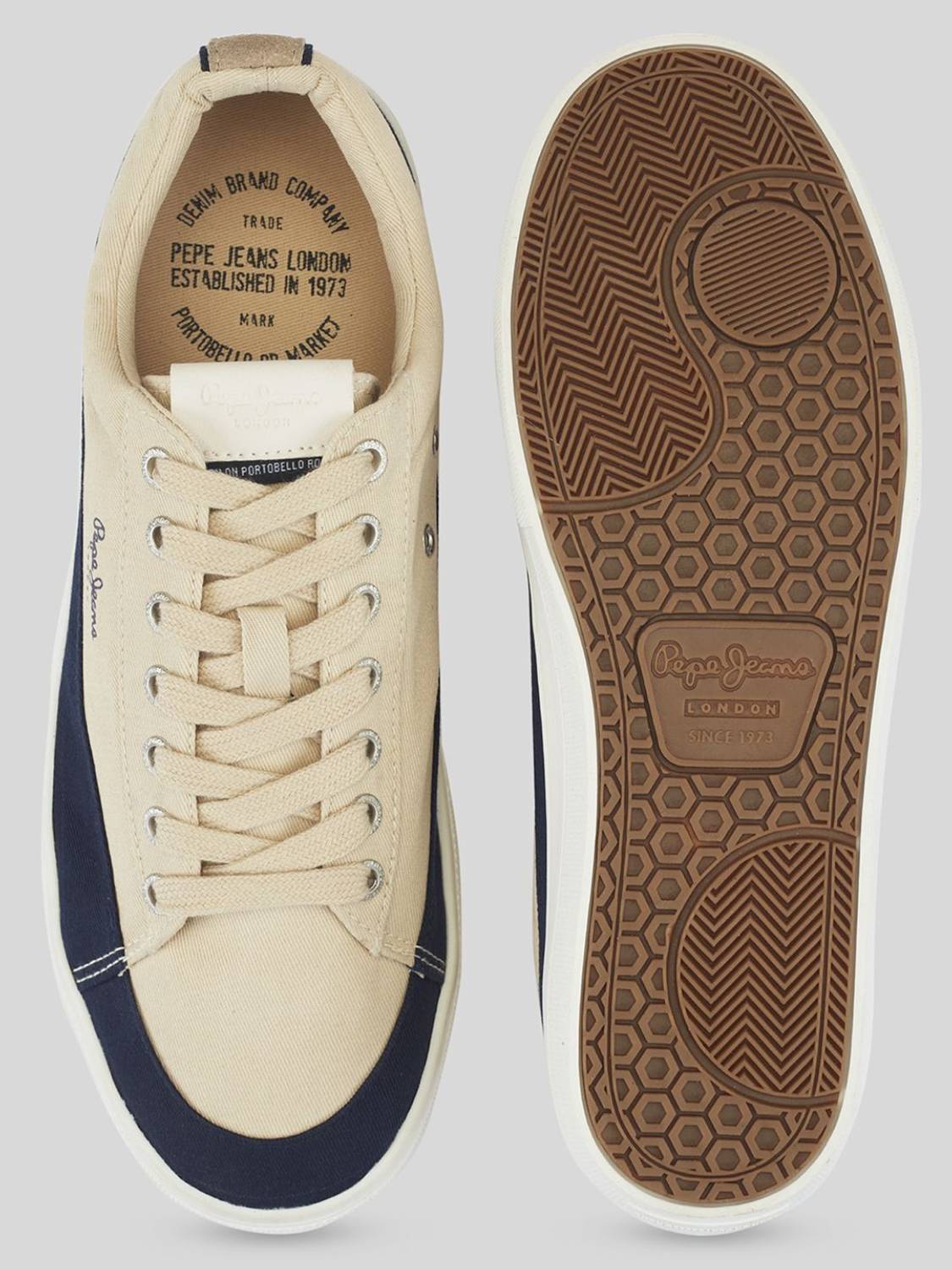 Pepe Jeans Men’s Canvas Platform Sneakers Beige Navy - Image 5