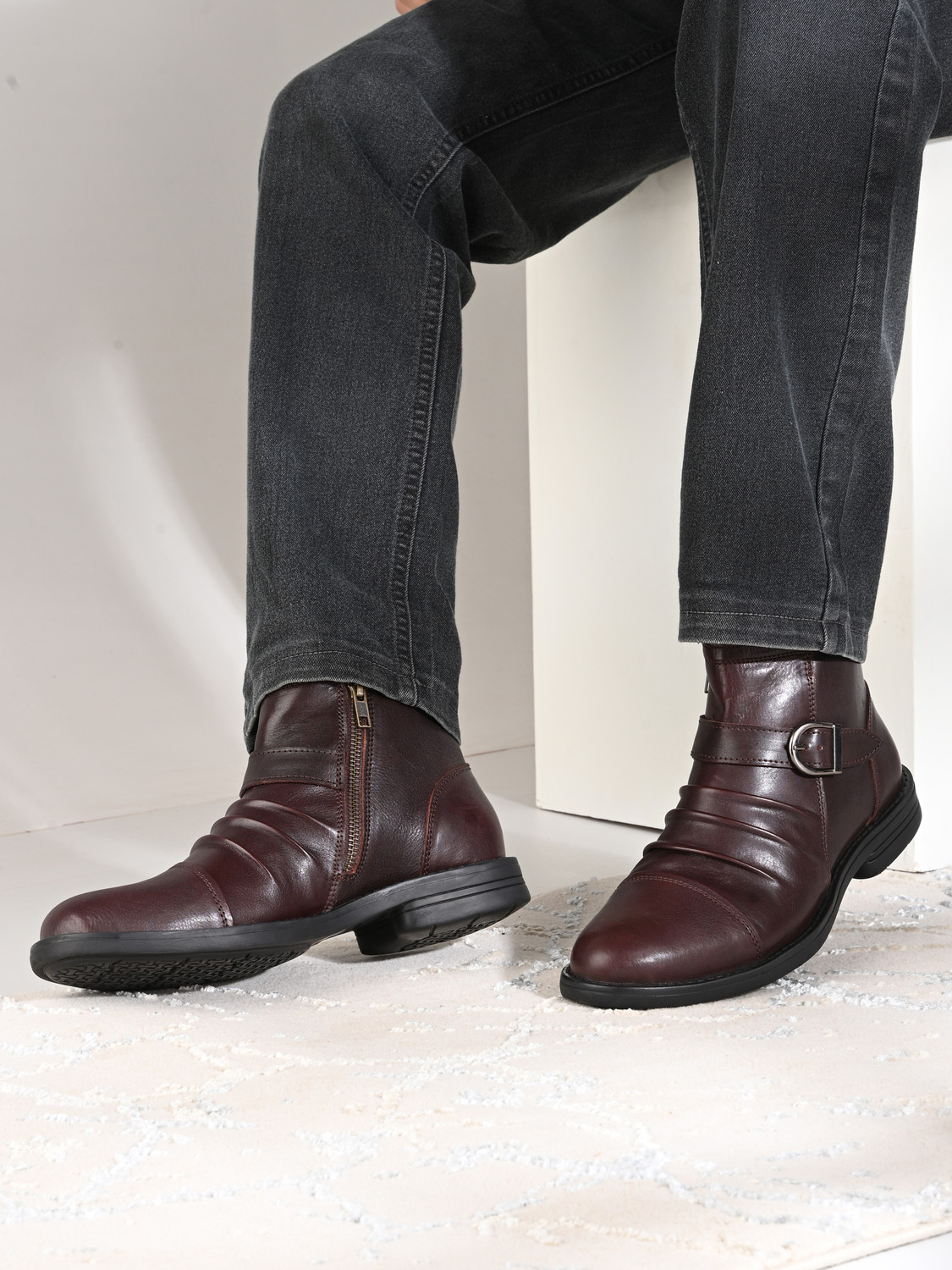 Image of MONDAIN Casual Leather Boots for Men | Genuine Leather Upper | TPR Sole Boots For Men