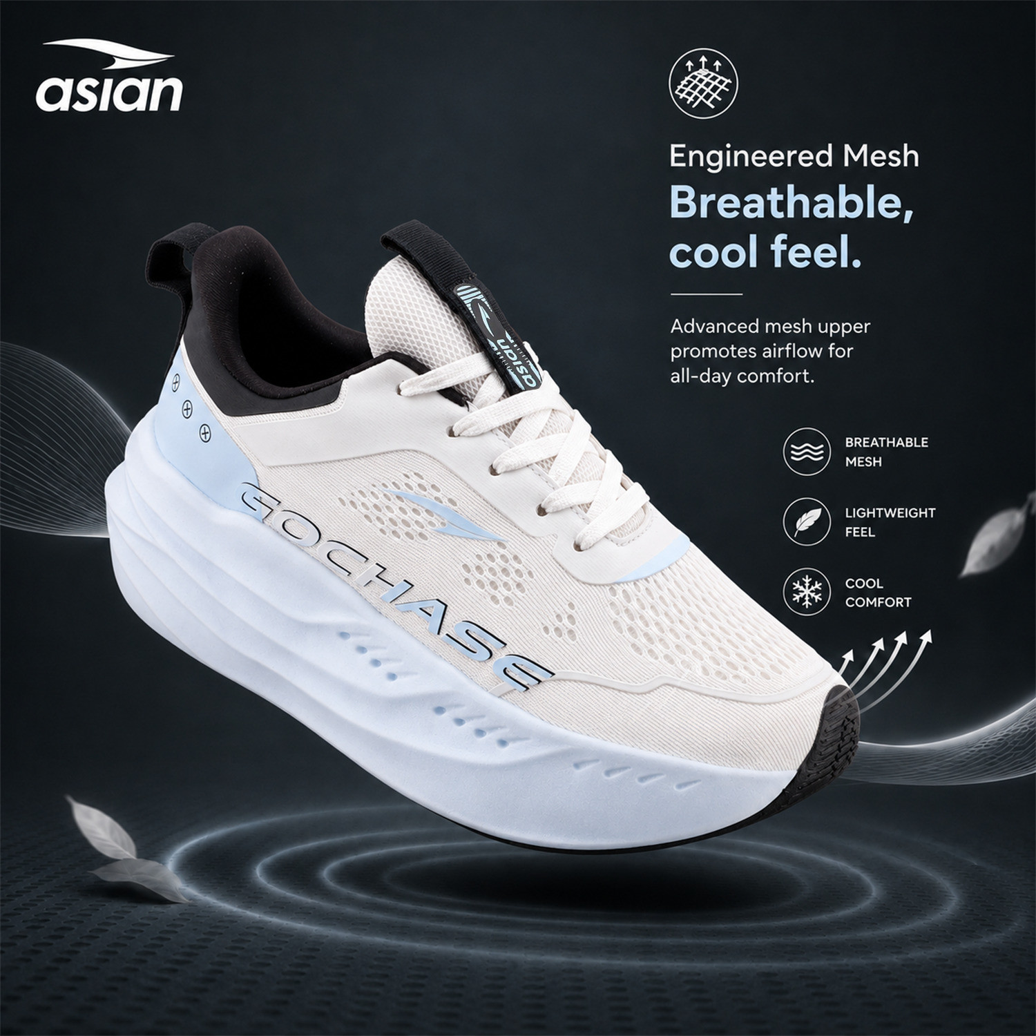 Image of asian Aerofoam-01 Men's Running Shoes with Mesh Upper and Energy Return Sole Running Shoes For Men