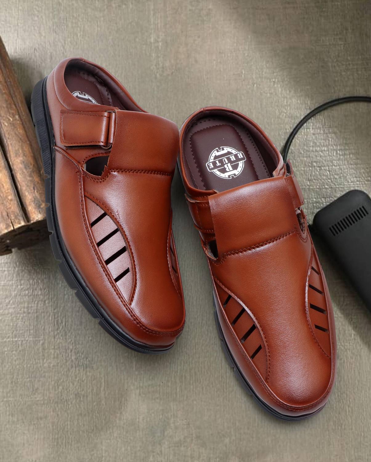Brute Men’s Synthetic Leather Back Open Sandals Comfortable Sandals Outdoors For Men
