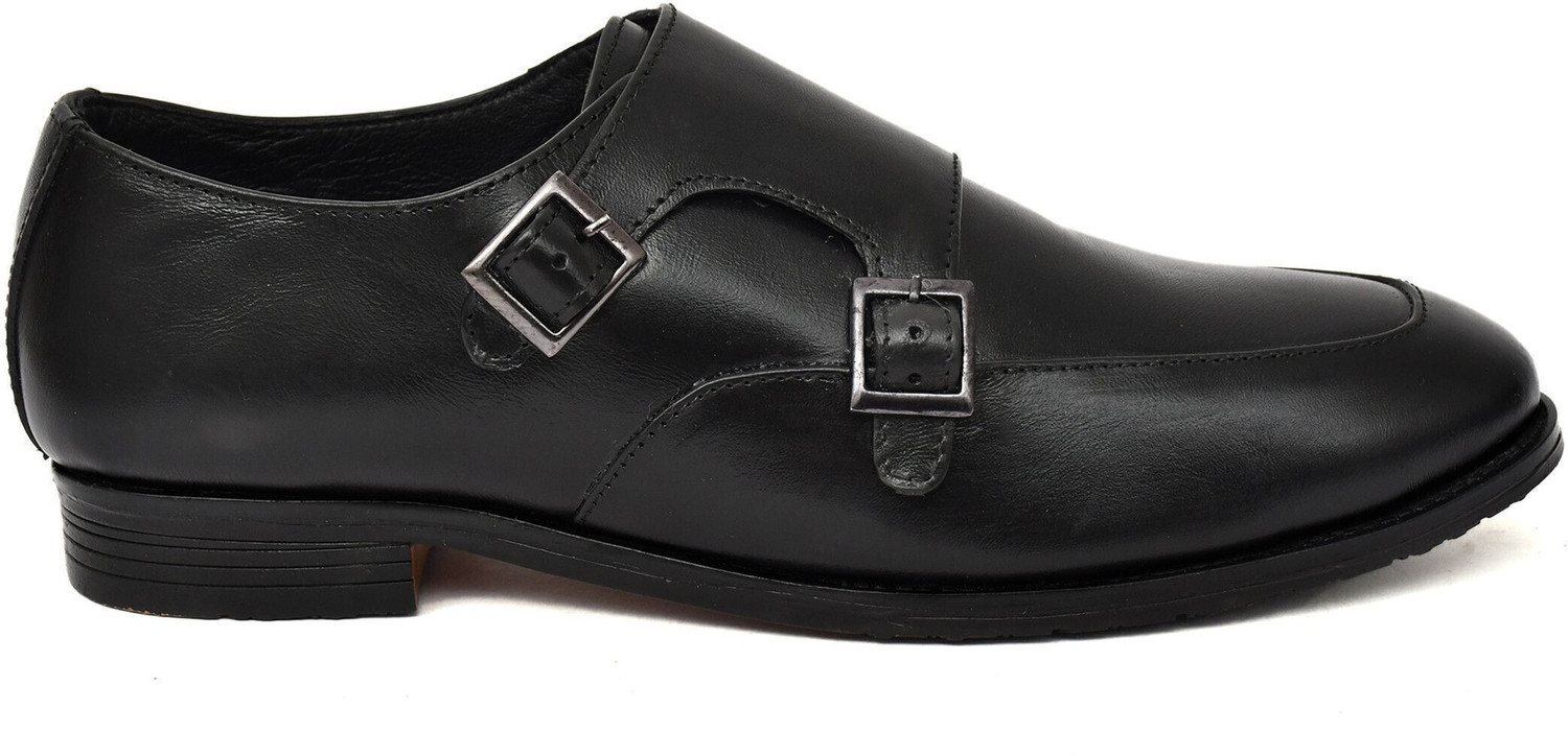 Image of PONO Black Monk Strap Formal Shoes for Men | Sleek Leather Slip-On Business Wear Mocassin For Men (Black, 8)