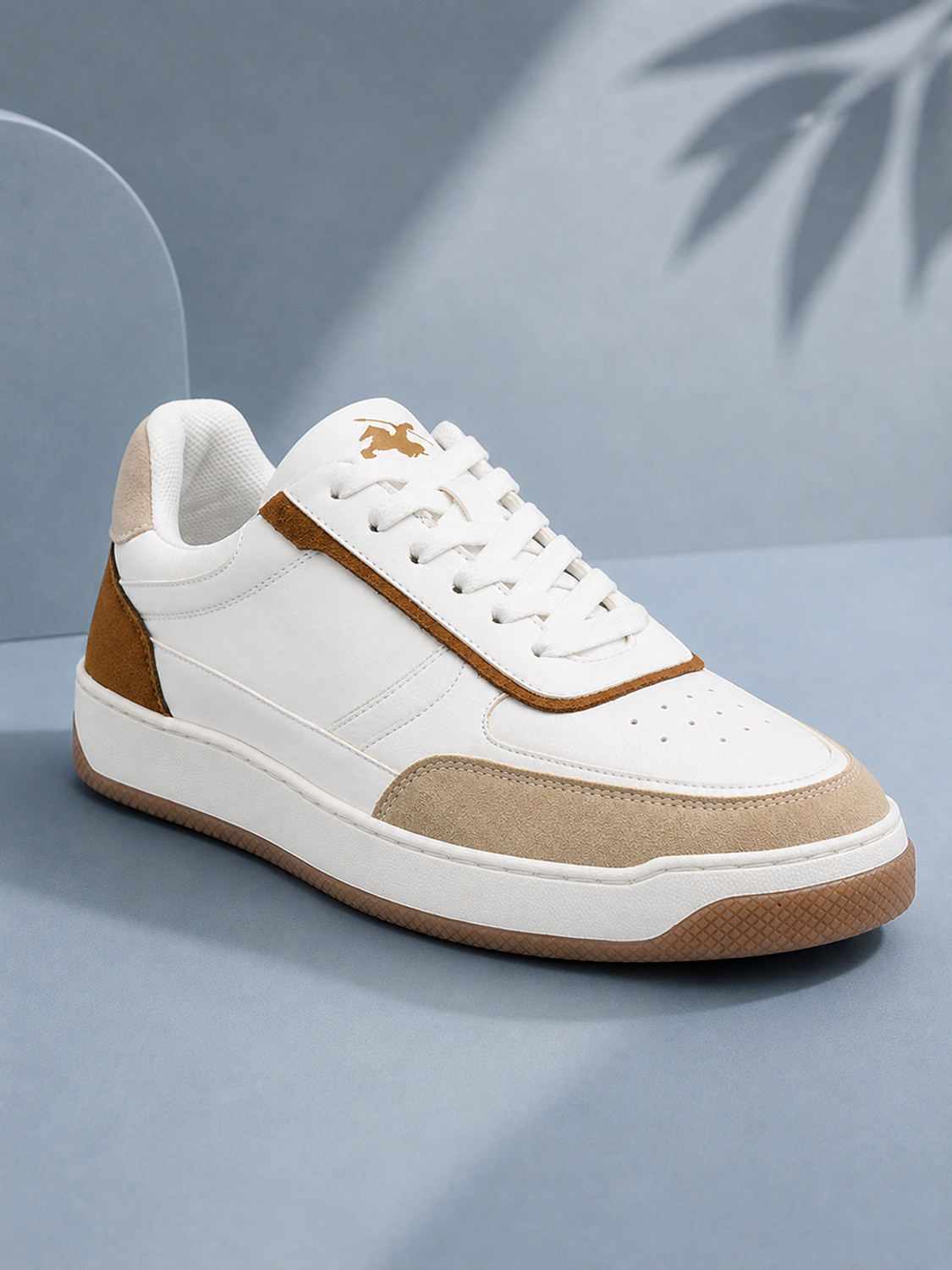 Image of CANTABIL Men's White & Beige Colourblock Casual Sneakers Sneakers For Men (White, Beige, 6)