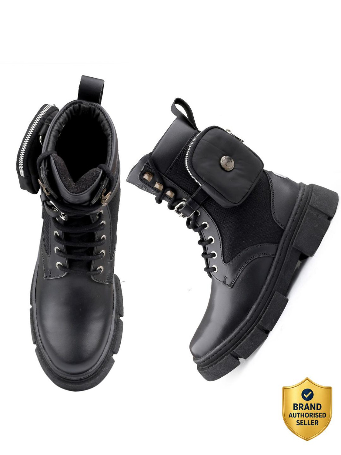 Image of bacca bucci ASSASSIN brushed leather combat boots for Men with detachable coin pocket Boots For Men
