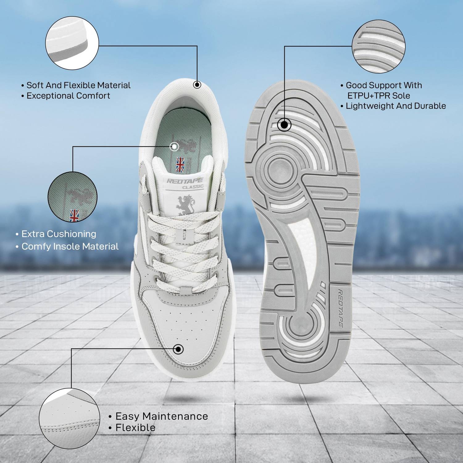 RED TAPE Men Grey & White Chunky Sneakers - Image 4
