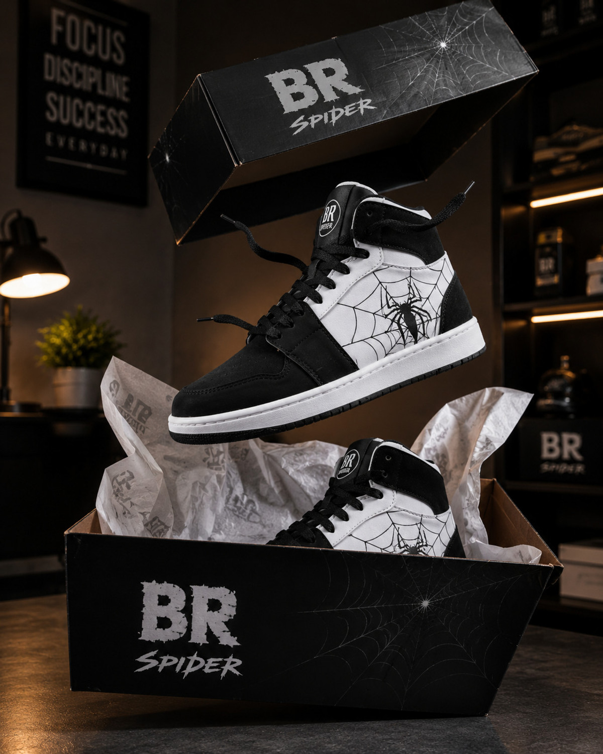 Image of BROOMI High Top Sneakers Spider Design | Red Black Casual Shoes for Men | Streetwear Sneakers For Men