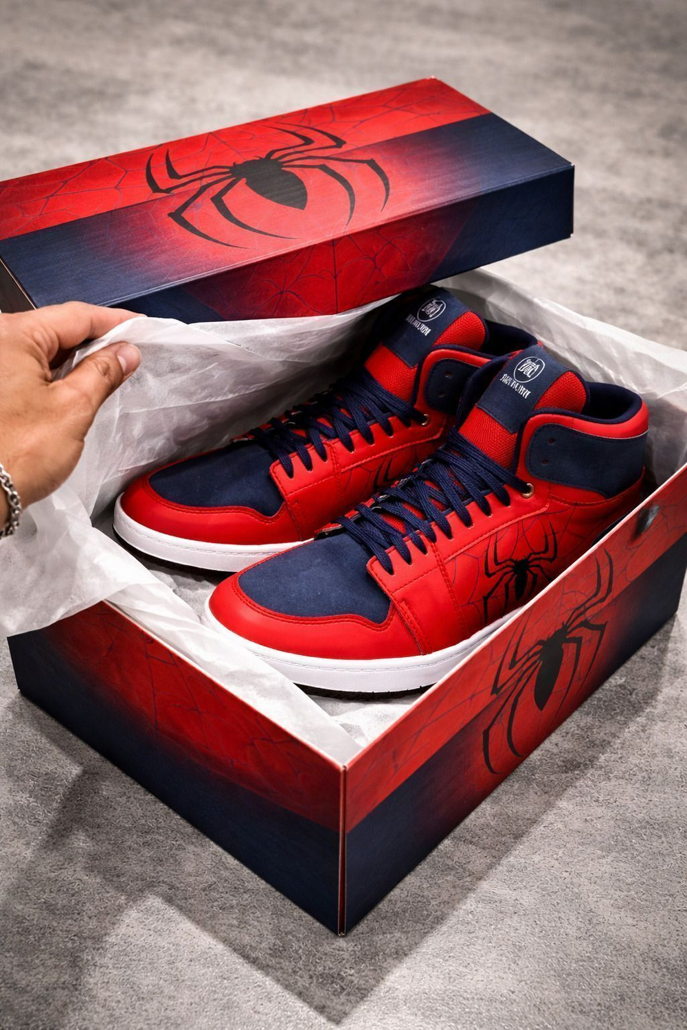 Image of BROOMI High Top Sneakers Spider Design | Red Blue Casual Shoes for Men | Streetwear Sneakers For Men