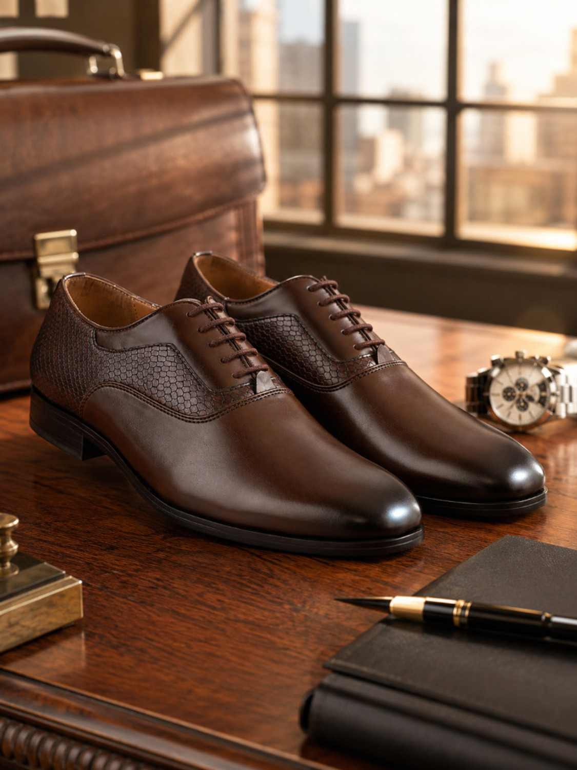 Image of House of Pataudi Men brown leather formal comfortable lace up formal oxfords shoes Oxford For Men (Brown, 11)