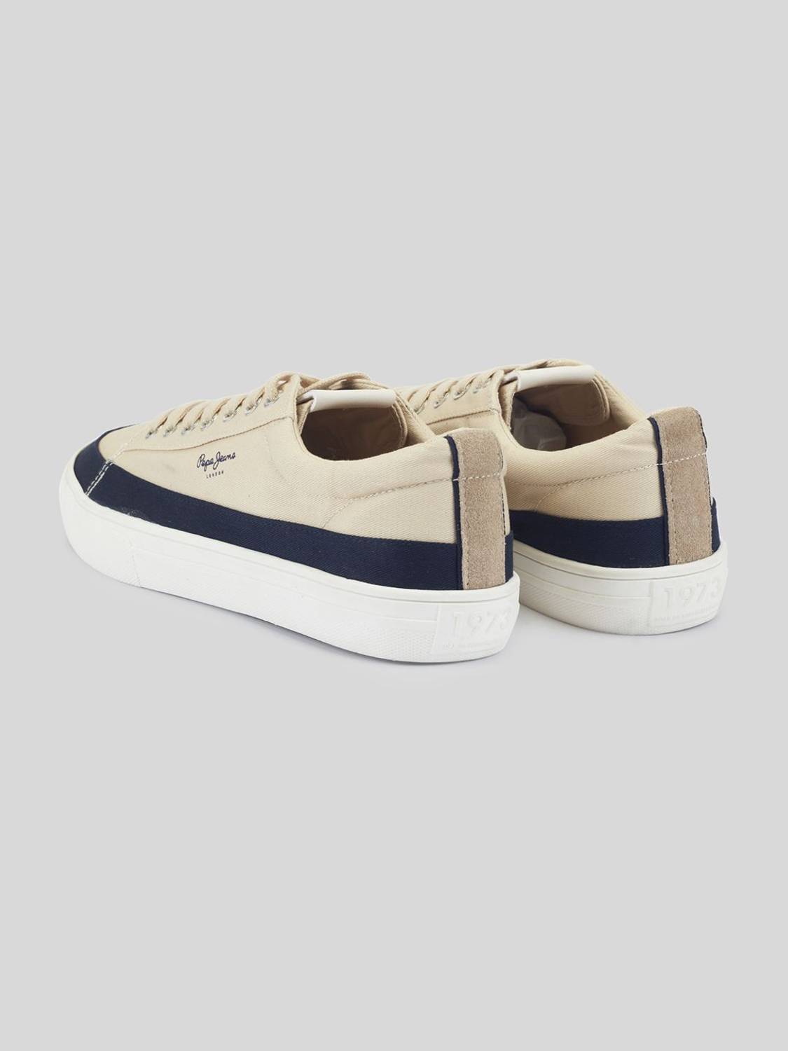 Pepe Jeans Men’s Canvas Platform Sneakers Beige Navy - Image 4