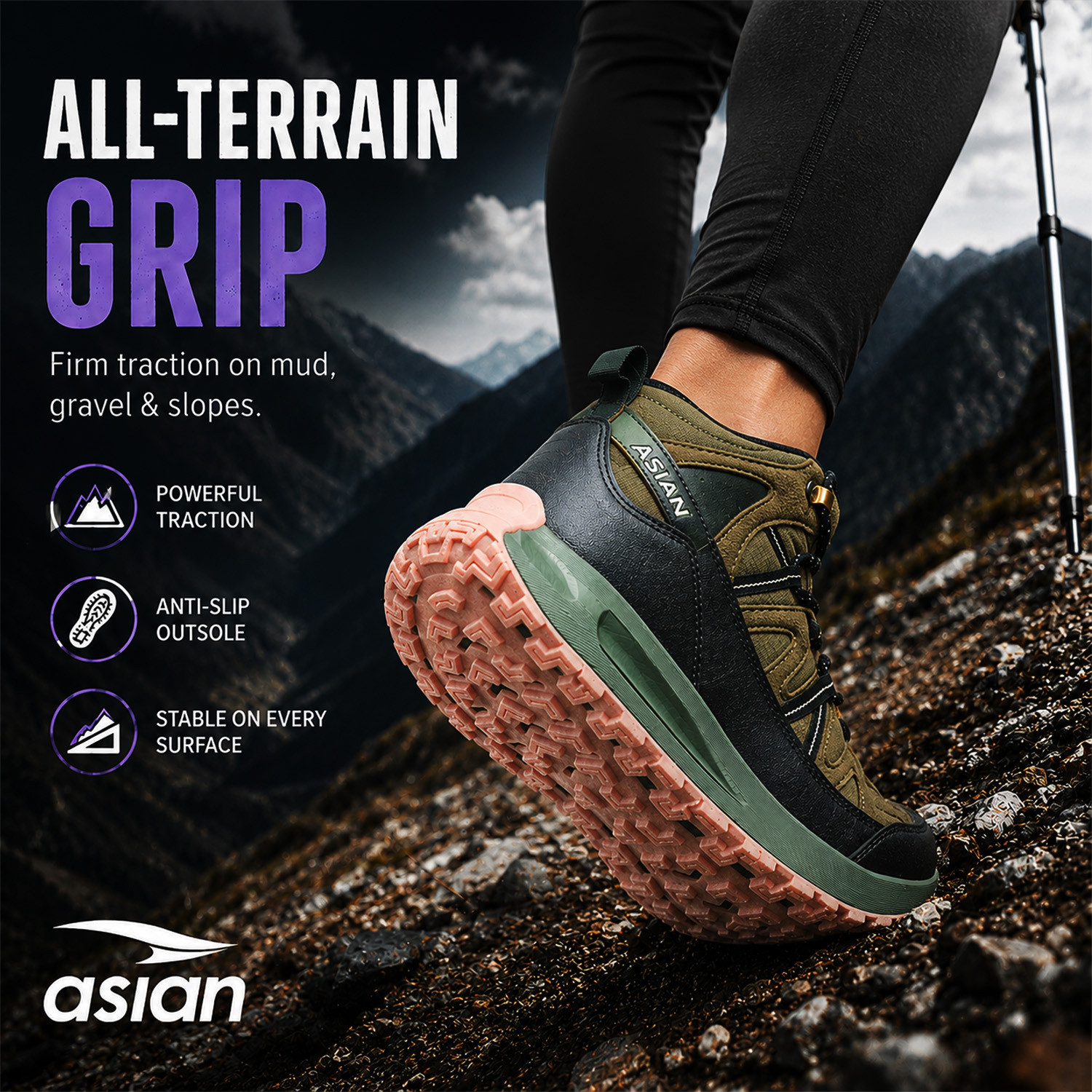 Image of asian Everest W-21 Women's Trekking Shoes | All Terrain Grip with Comfort & Hike Outdoors For Women