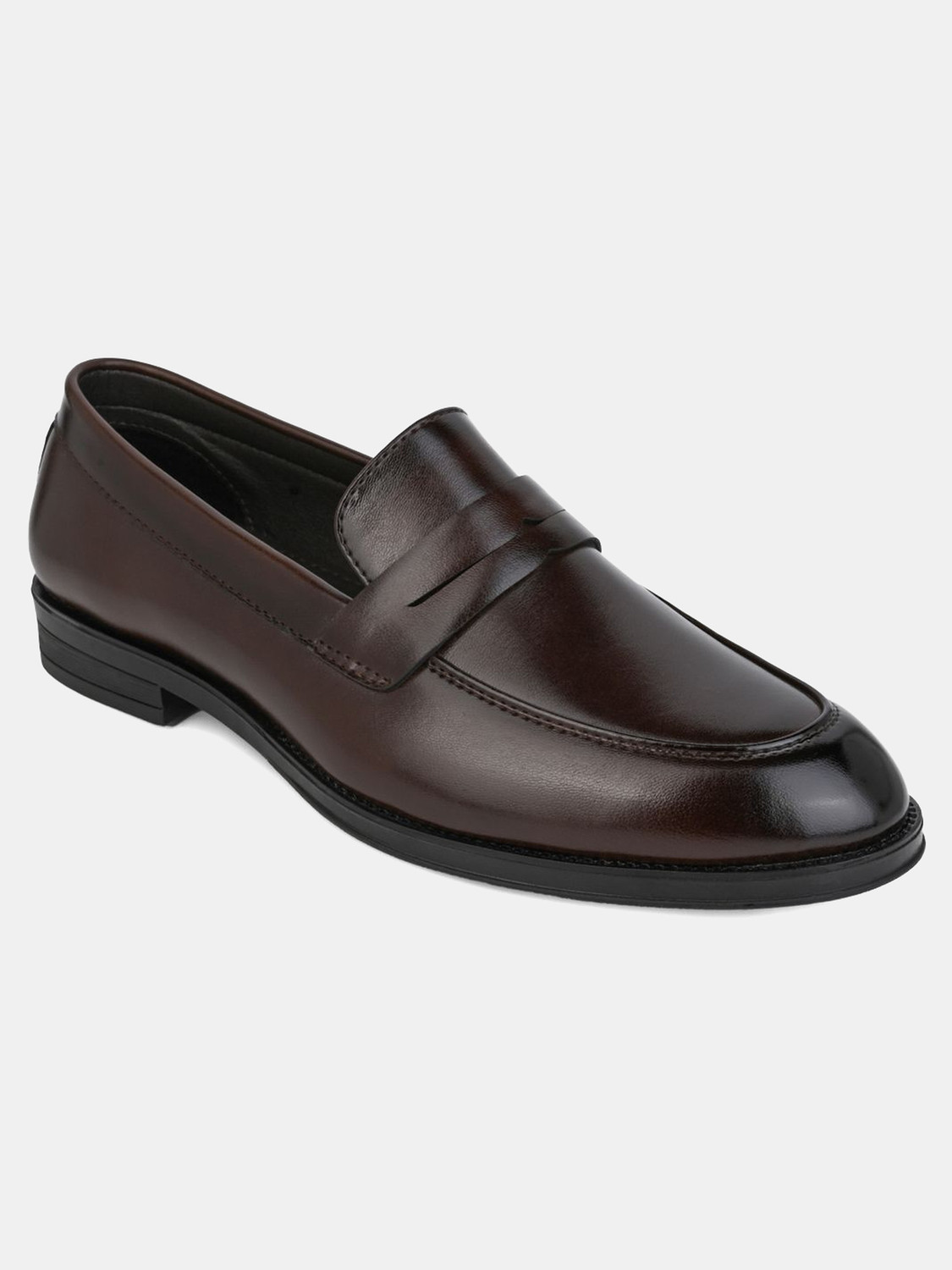 Image of House of Pataudi Men Brown Solid Formal Shoes Slip On For Men