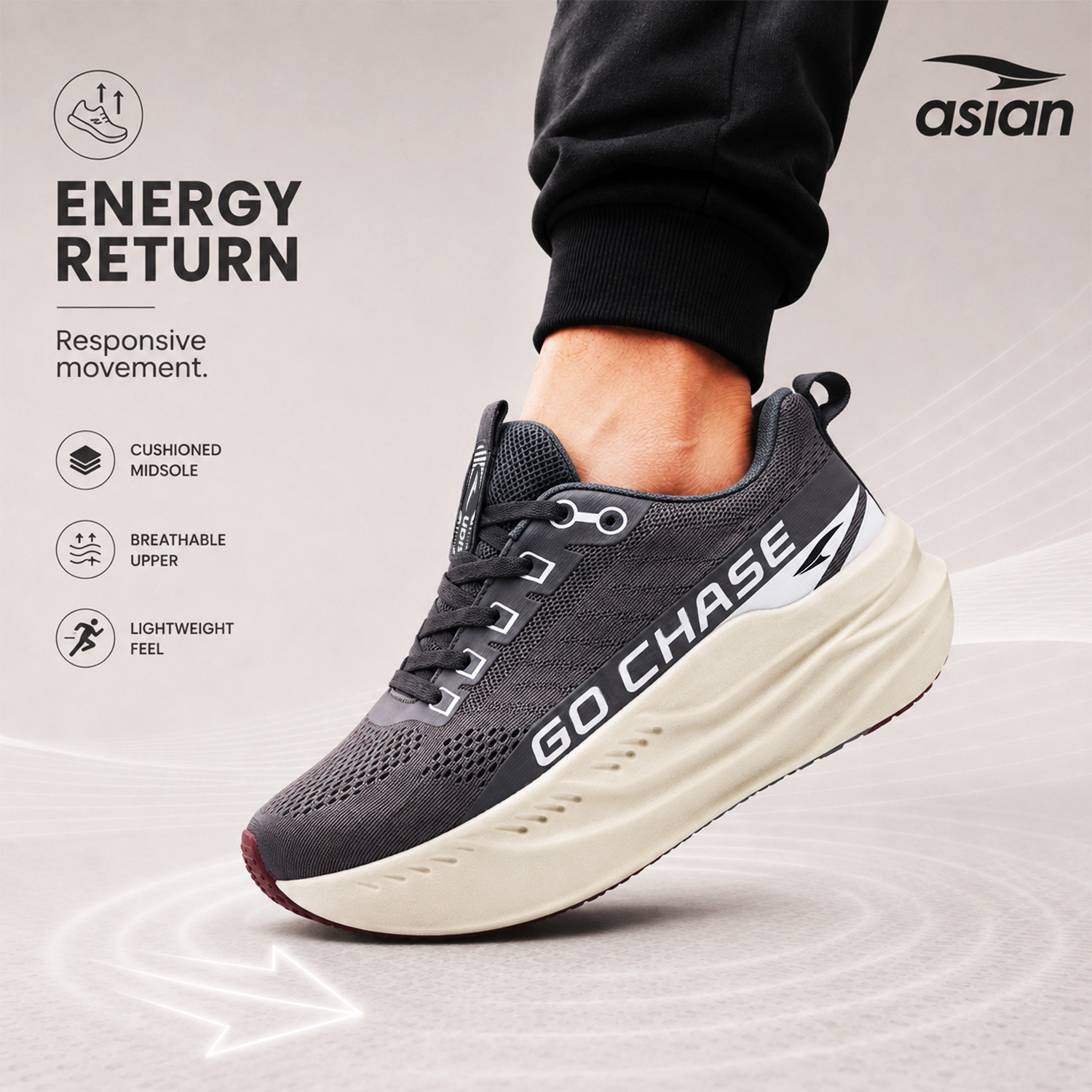 Image of asian Aerofoam-01 Men's Running Shoes with Mesh Upper and Energy Return Sole Running Shoes For Men