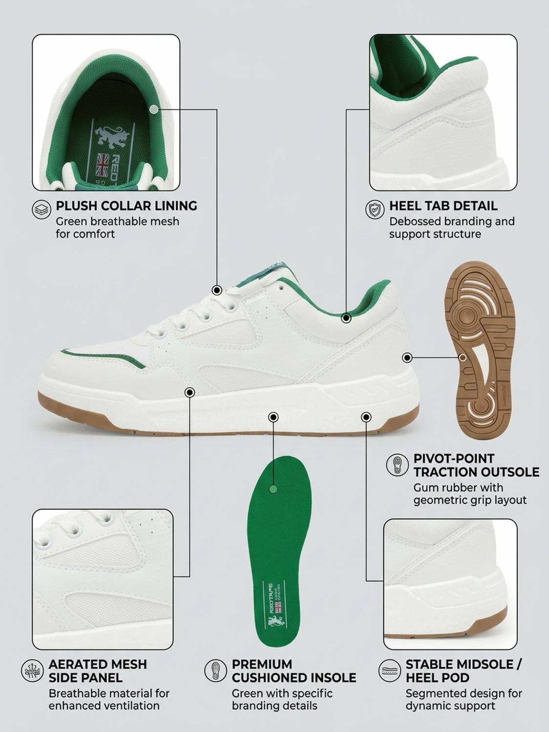 RED TAPE Men White & Green Chunky Sneakers - Image 5