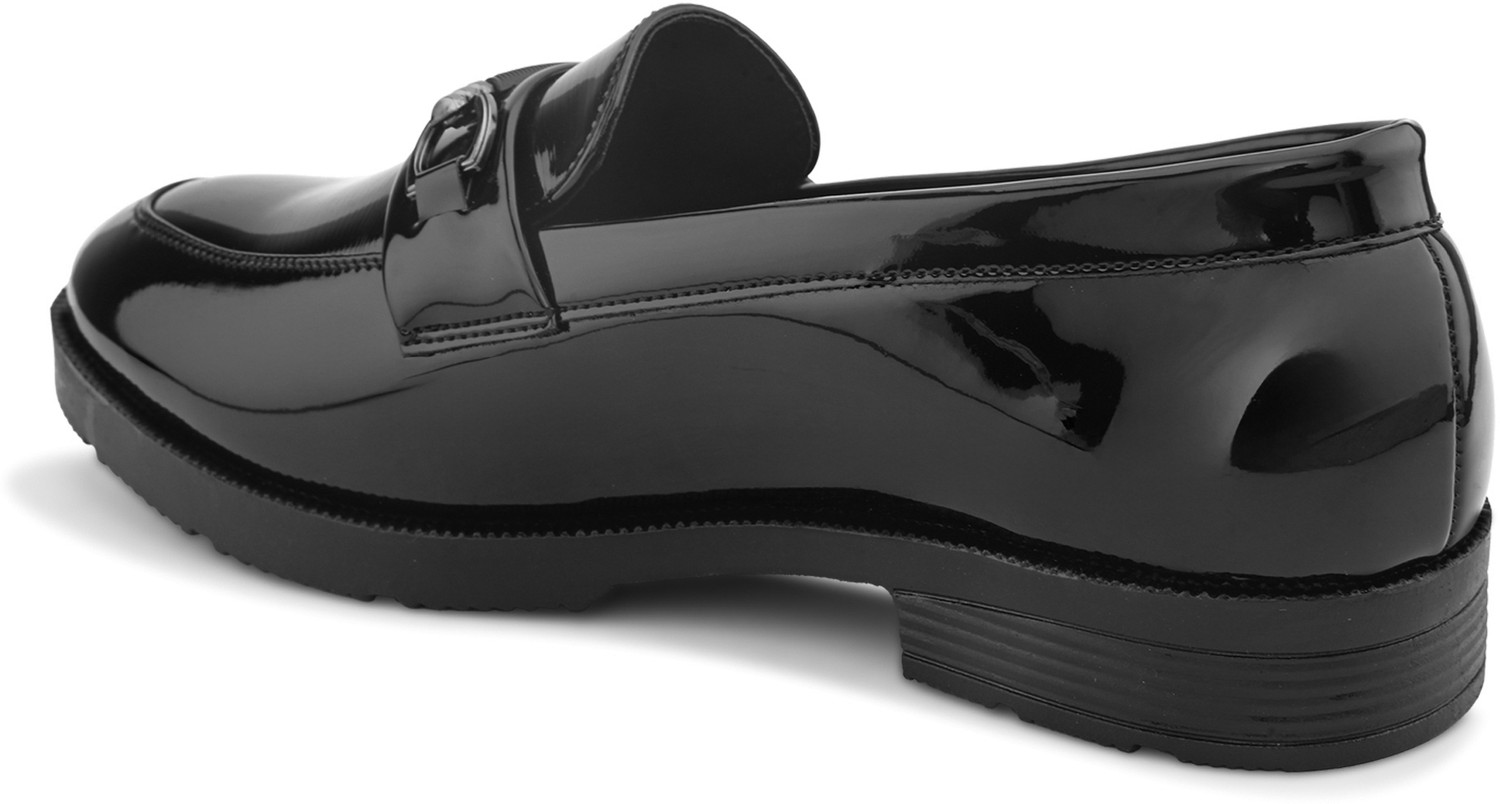 Image of HERE&NOW Men black solid leatherette petant formal office wear wedding slip on moccasins Slip On For Men