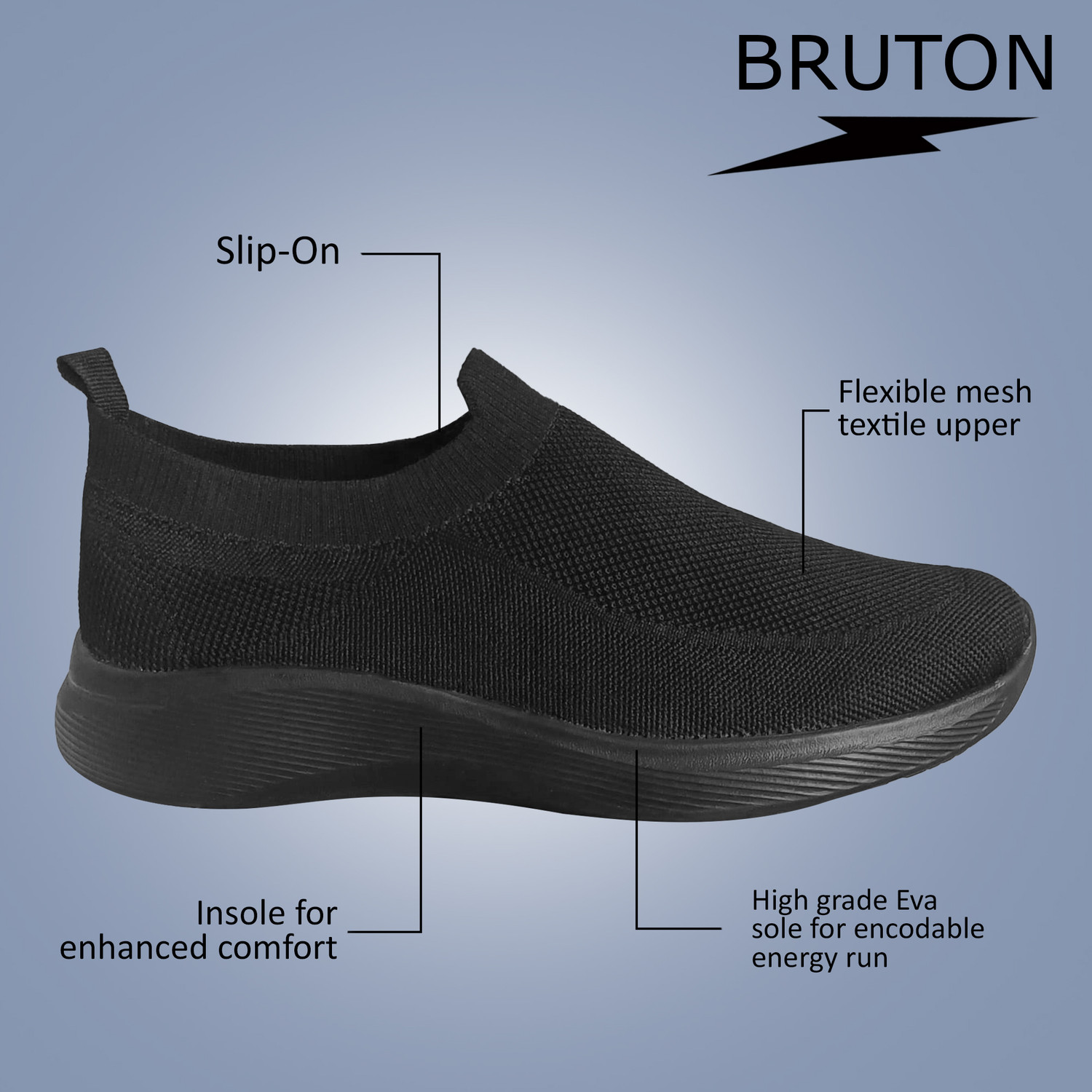 Image of BRUTON BLACKY-KNIT-912 | Lightweight Running Shoes with Cushioned Sole Running Shoes For Men