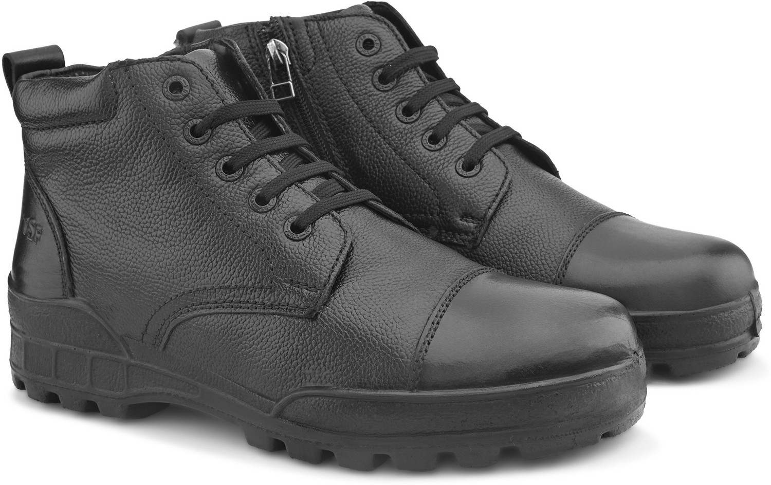 Image of TSF Black Leather Uniform Boot's With Zip Lace Up For Men
