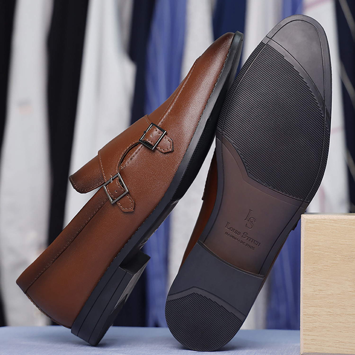 Image of LOUIS STITCH Mens Russet Tan Slipon Style Comfortable Monk Strap Shoes (RG FMTN) UK 7 Monk Strap For Men