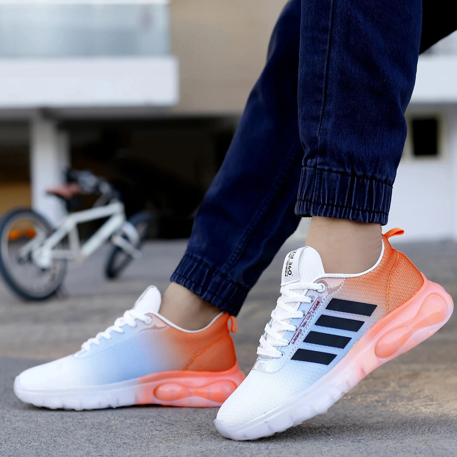 Image of DXMODA Walking shoes for men with trendy orange & white color shoes Outdoors For Men
