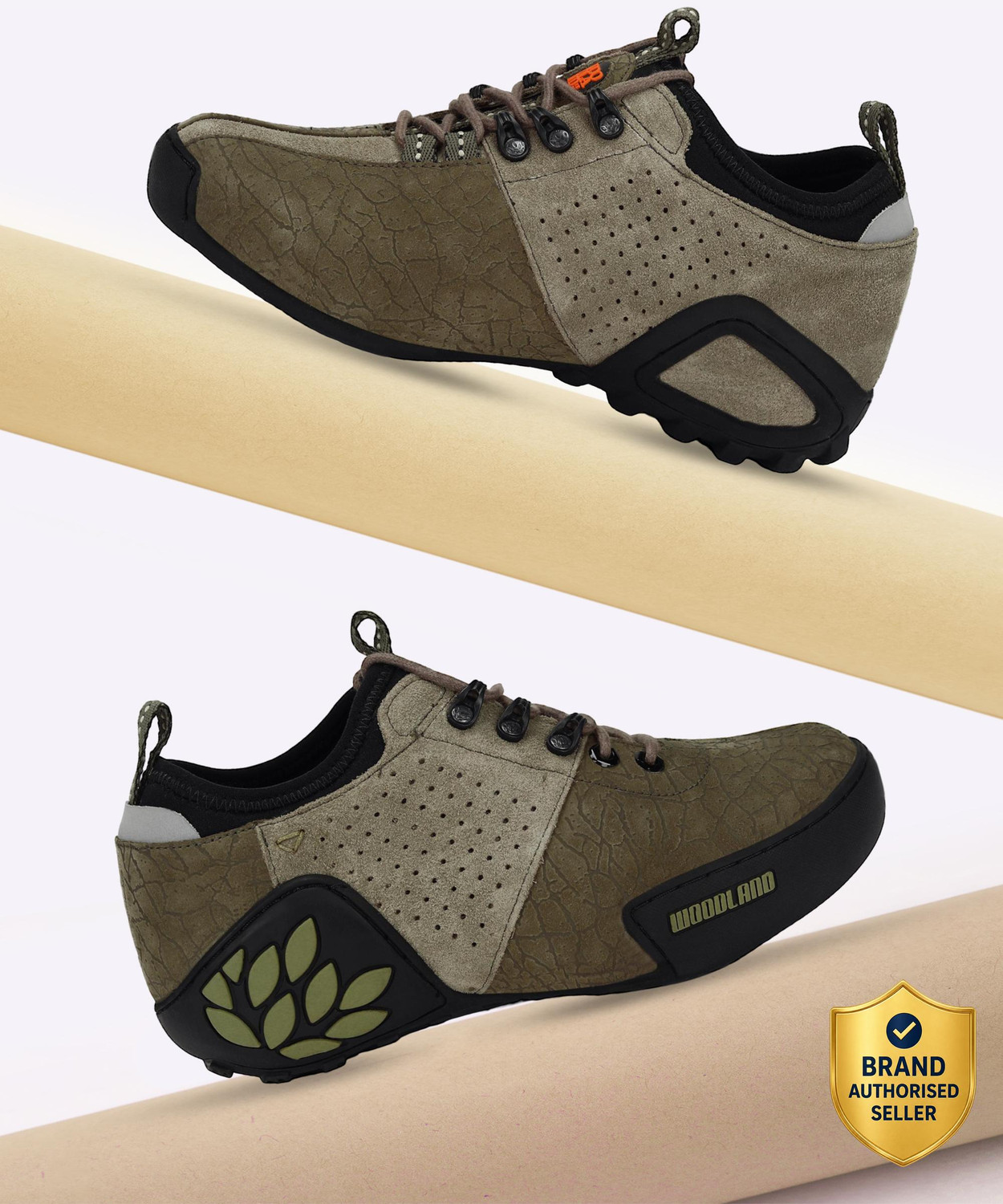Image of WOODLAND Lace Up Lightweight Breathable Comfortable Daily Use Casuals For Men (Khaki, 7)