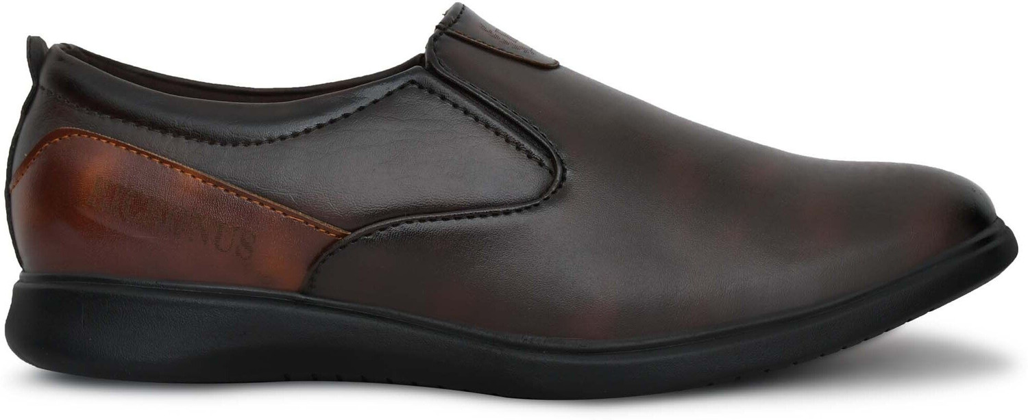 Image of kickonus Synthetic Brown Casual Ethnic Nagra Loafers For Men
