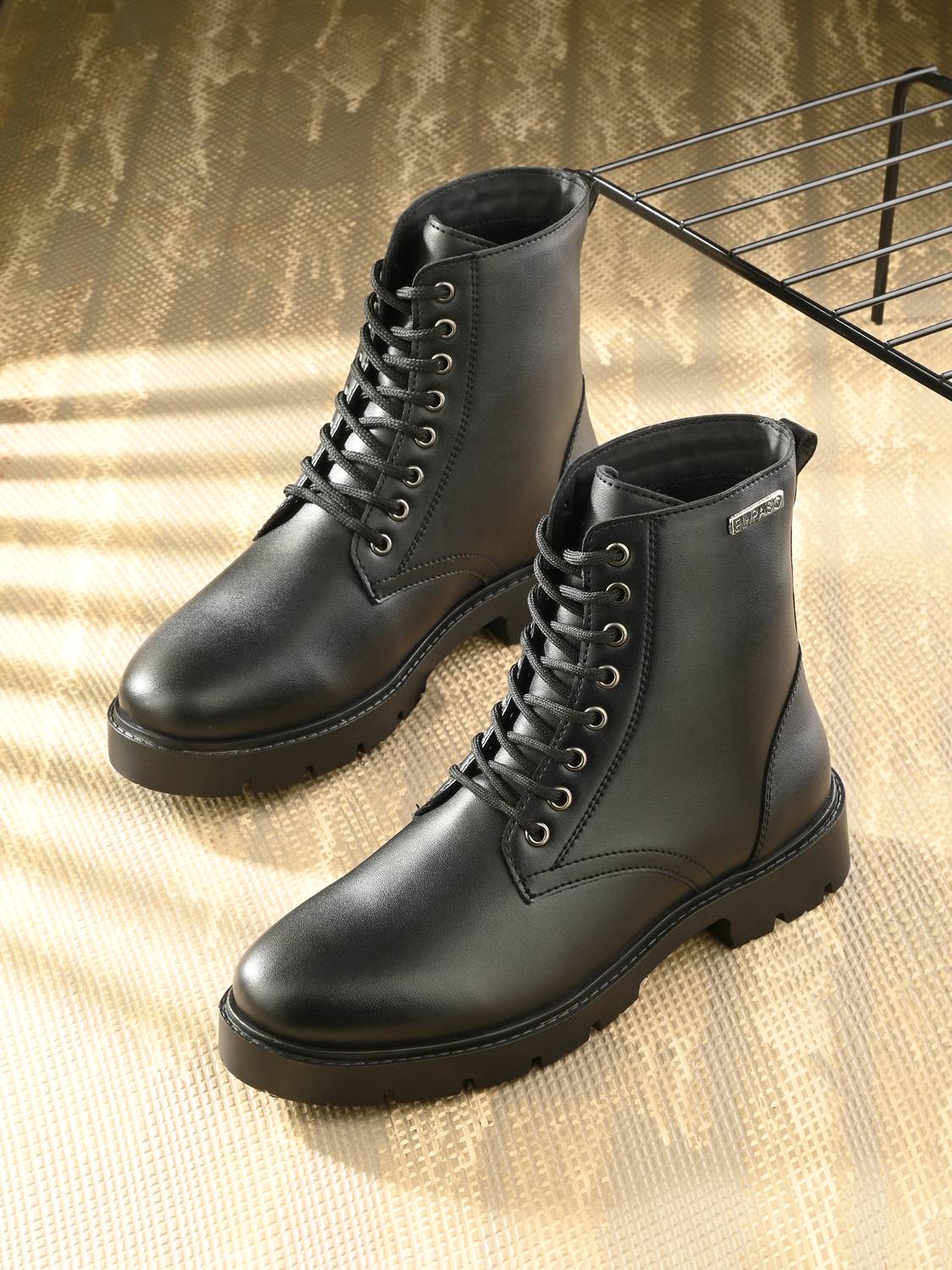 EL PASO Women Black Faux Leather Lace-Up Boots