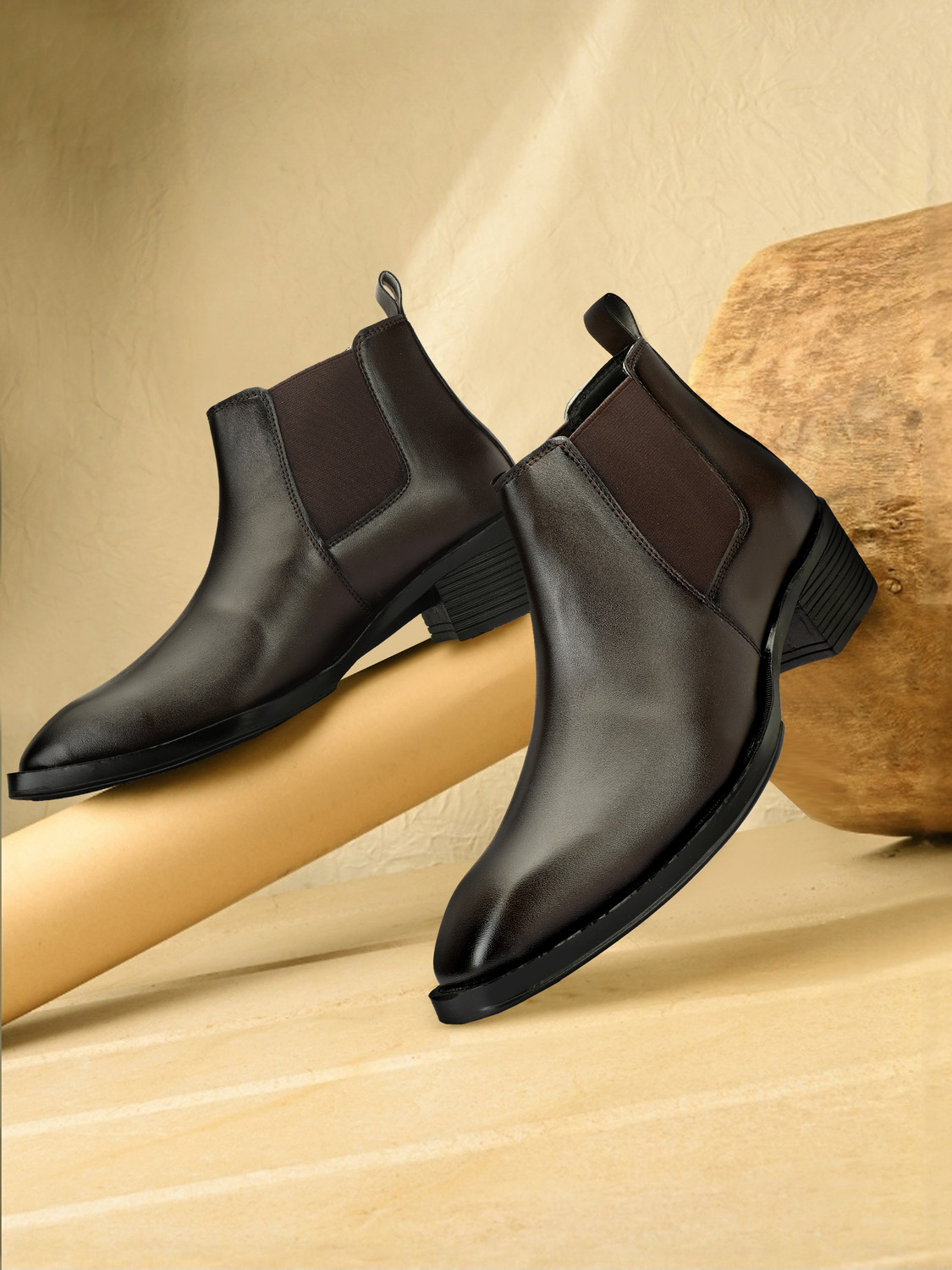 Image of stylestablu Men's Brown Leather Chelsea Boots | Slip-On Party Formals Casual Shoes for Men Boots For Men