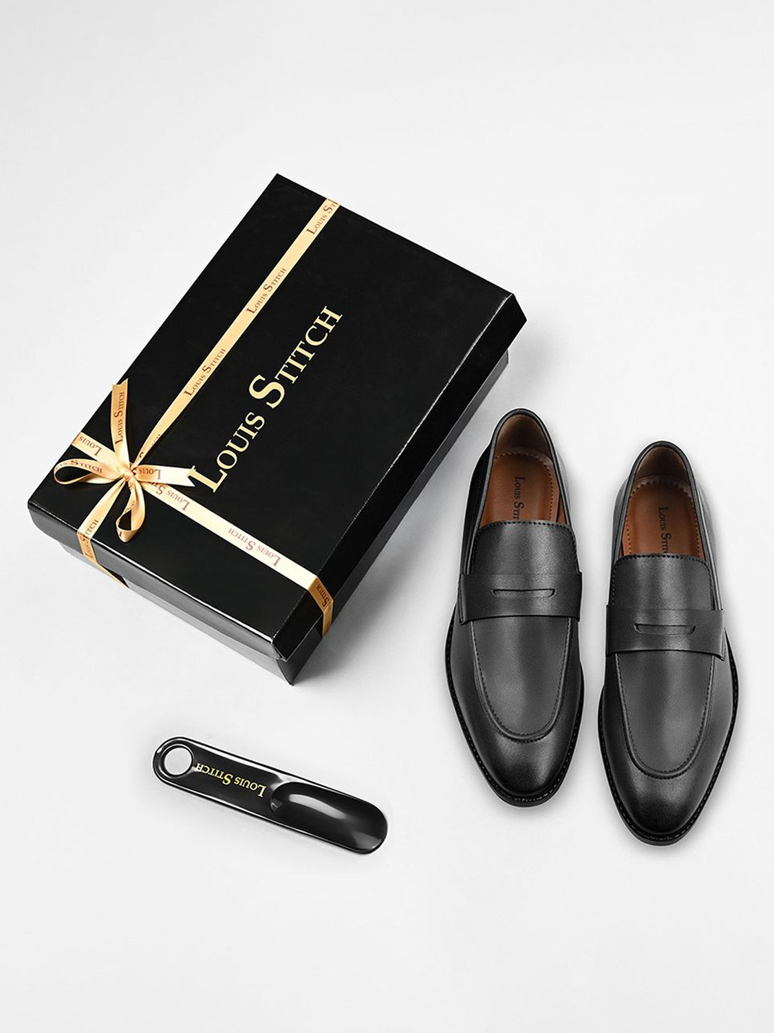 Image of LOUIS STITCH Mens Black Formal Slipon Shoes for Men (RGMCJB) - UK 7 Mocassin For Men