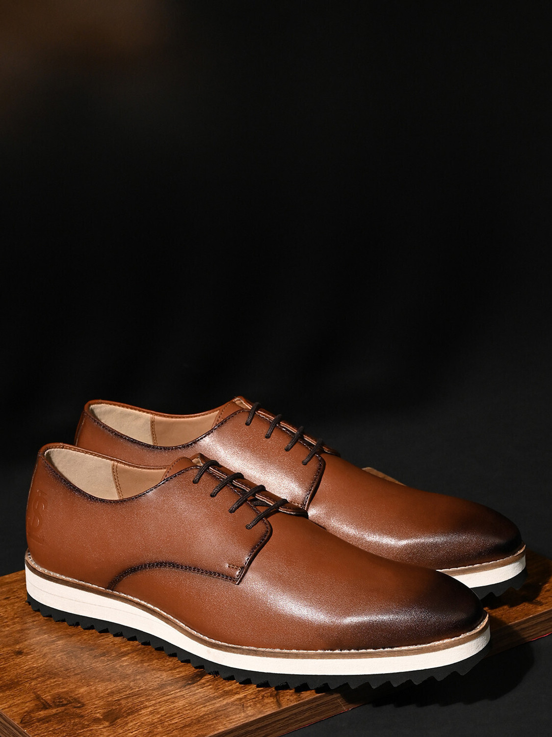 Image of LOUIS STITCH Tan Derby Shoes for Men, Ultra Lightweight and Comfortable, LSMX-PL, UK-7 Derby For Men