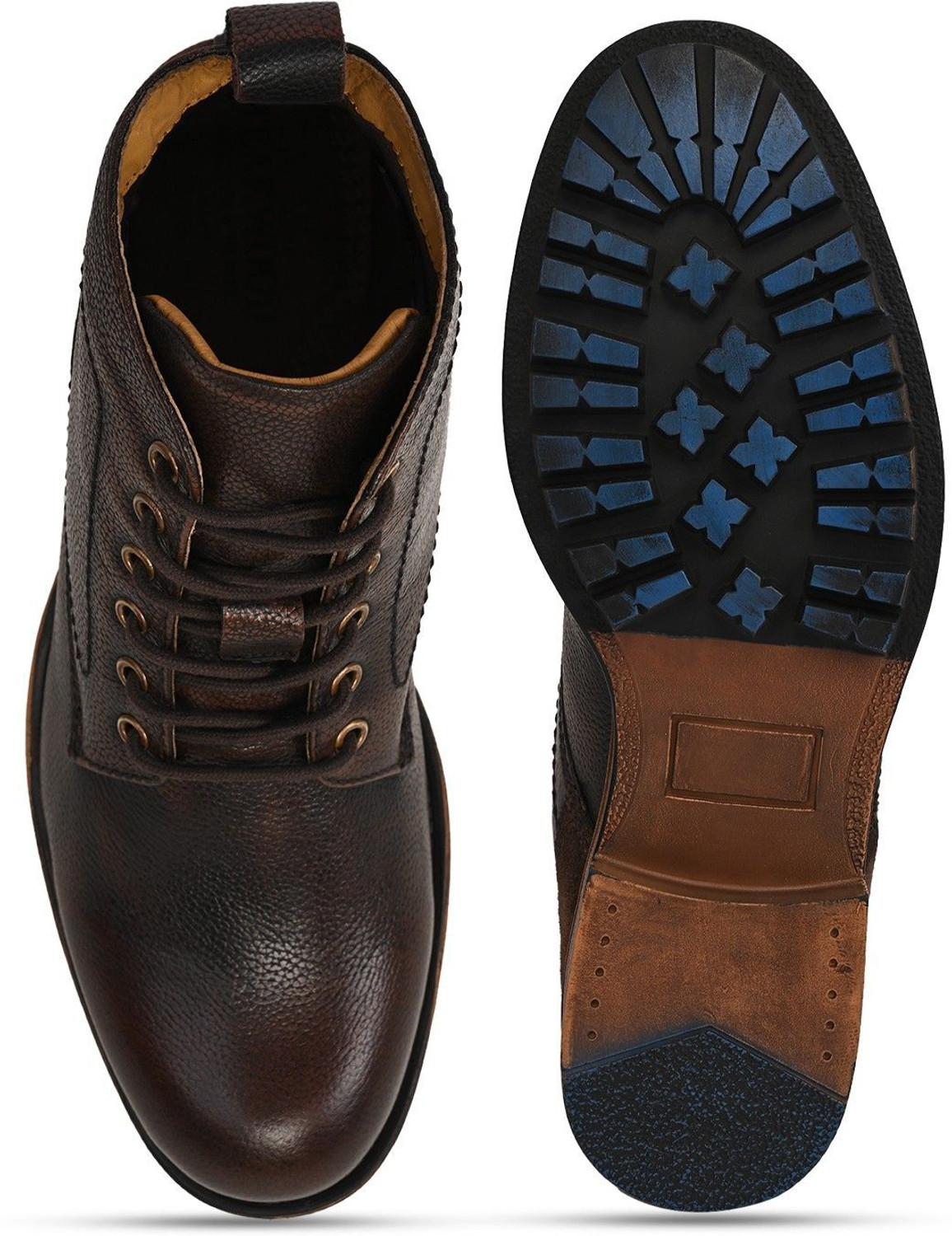 Image of Teakwood Leathers Men Brown Solid Genuine Leather Mid Top Boots Boots For Men