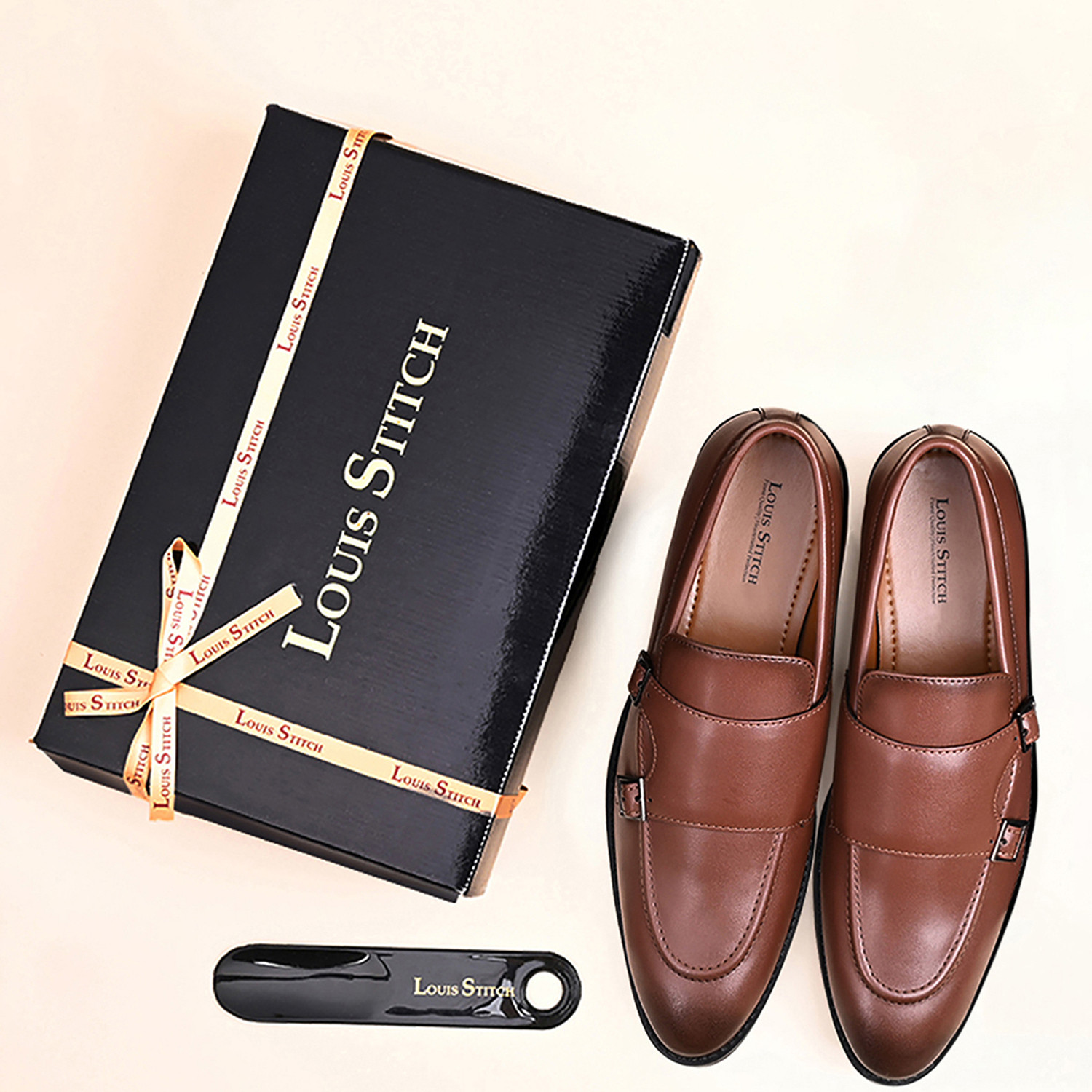 Image of LOUIS STITCH Mens Russet Tan Slipon Style Comfortable Monk Strap Shoes (RG FMTN) UK 7 Monk Strap For Men