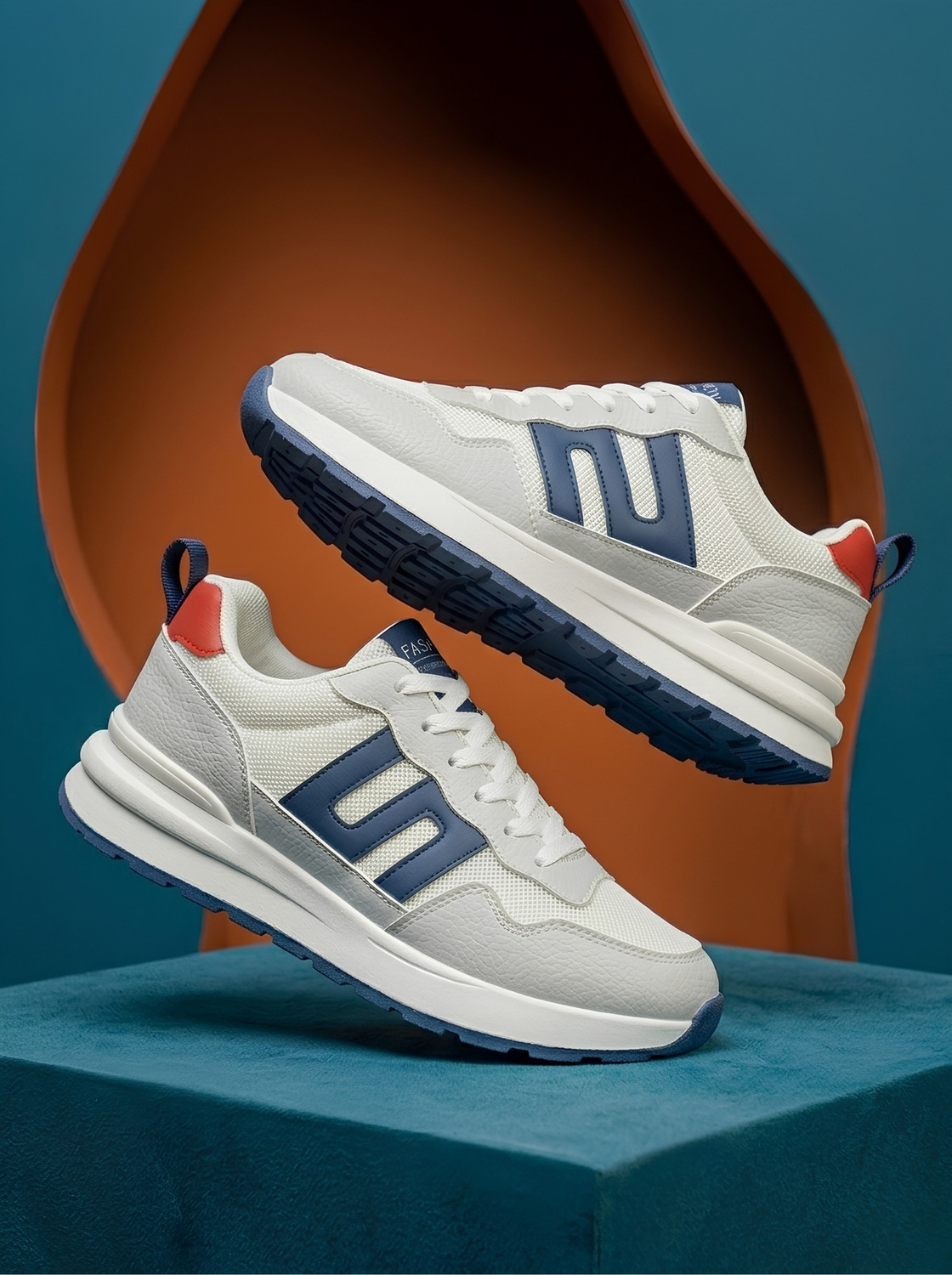 Image of Flucky White & Blue Sports Shoes | White Walking Sneakers For Men
