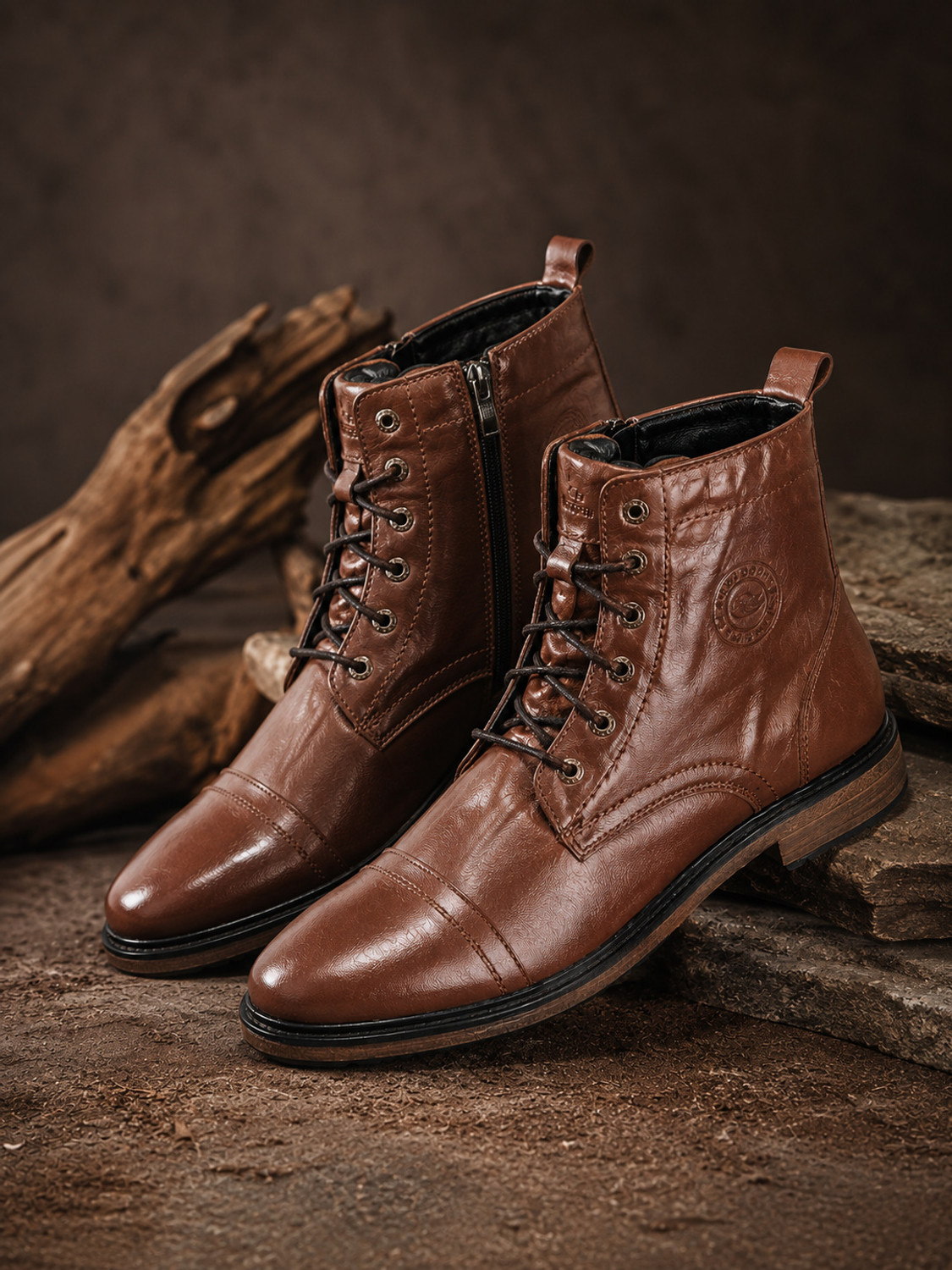 Image of Allen Cooper Classic Crumbled Leather Durable Boots For Men