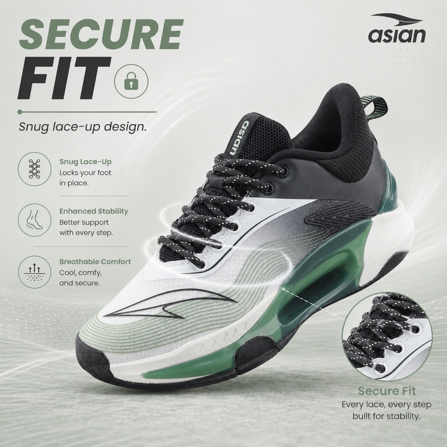 Image of asian Quantum-51 Men's Running Shoes with Memory Foam & Mesh Upper Running Shoes For Men