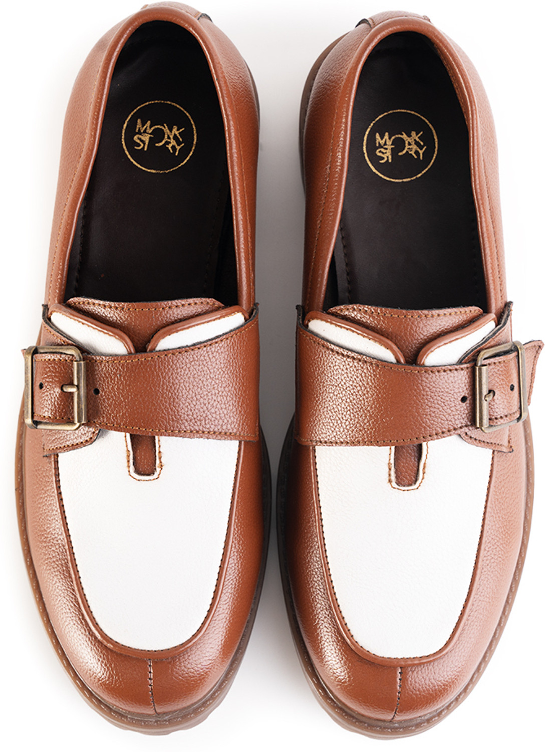 Image of MONKSTORY Monkstory Cosmopolitan Buckled Loafers - Tan /White Loafers For Men