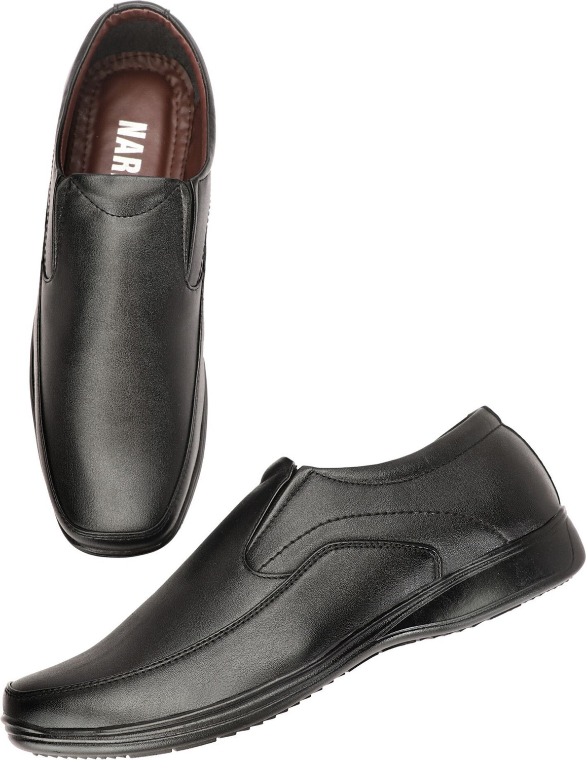 Image of NARKI Formal Shoes for Men Black Office Shoes Without Lace Mens Formal Shoes Jute Slip On For Men