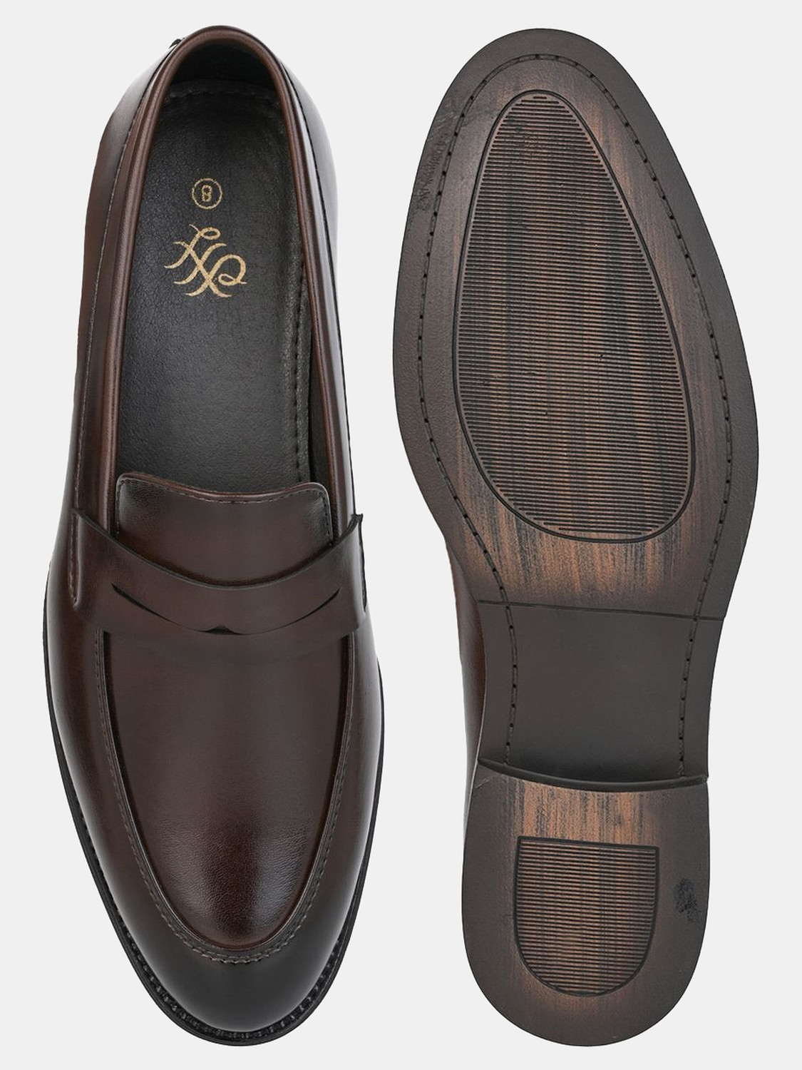 Image of House of Pataudi Men Brown Solid Formal Shoes Slip On For Men
