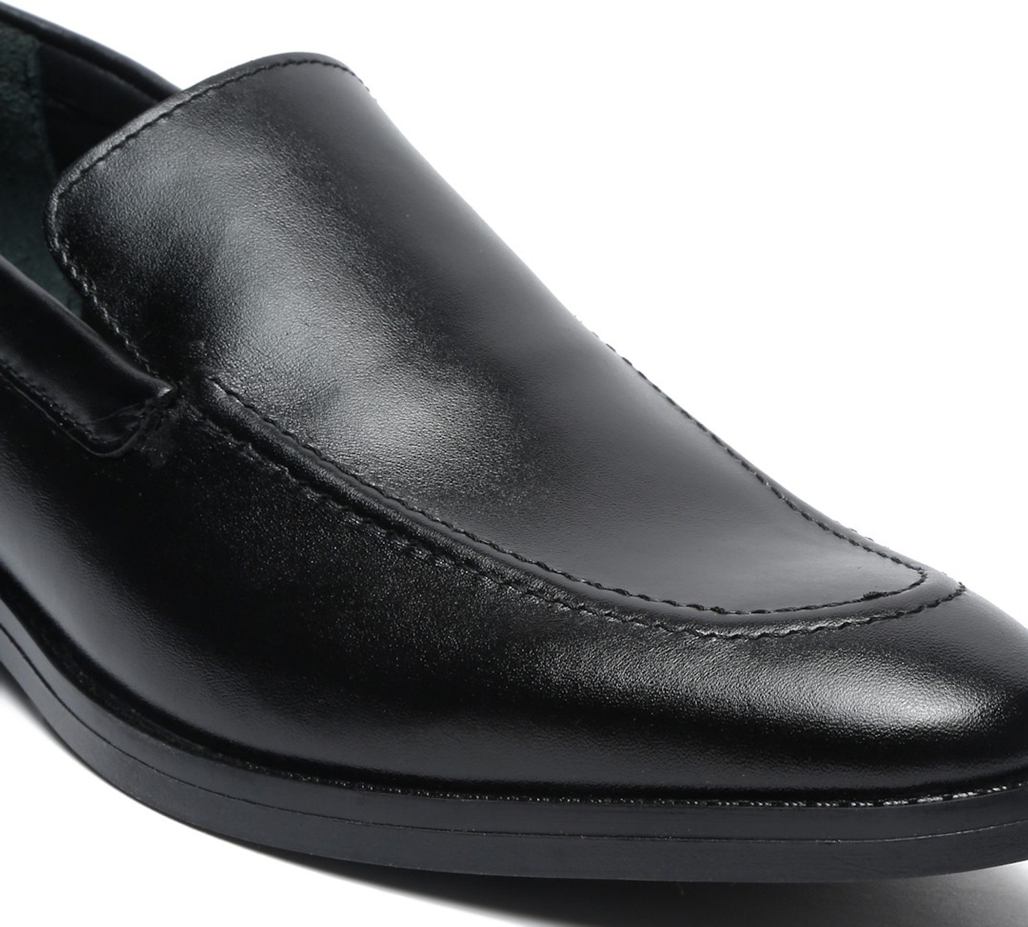 Image of Teakwood Leathers Men Black Solid Leather Formal Slip-On Shoes Slip On For Men