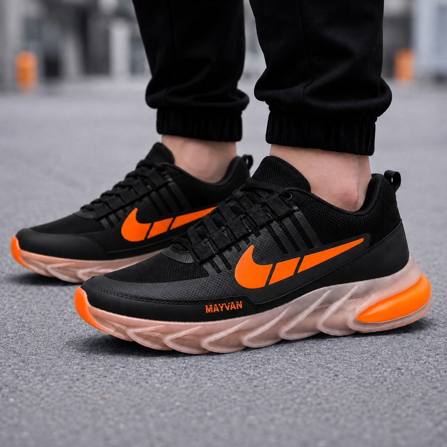 Image of MAYVAN MAYVAN AeroPro Black Orange Air Cushion Performance Running Sneakers Sneakers For Men