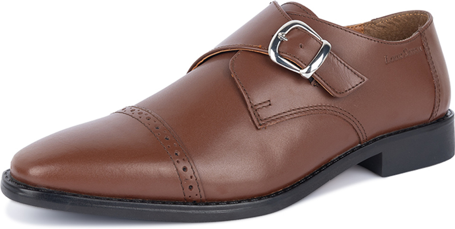 Image of LOUIS STITCH Handmade Italian Leather Monk Strap Formal Slip On Shoe for Men 11 UK (Tan) Monk Strap For Men