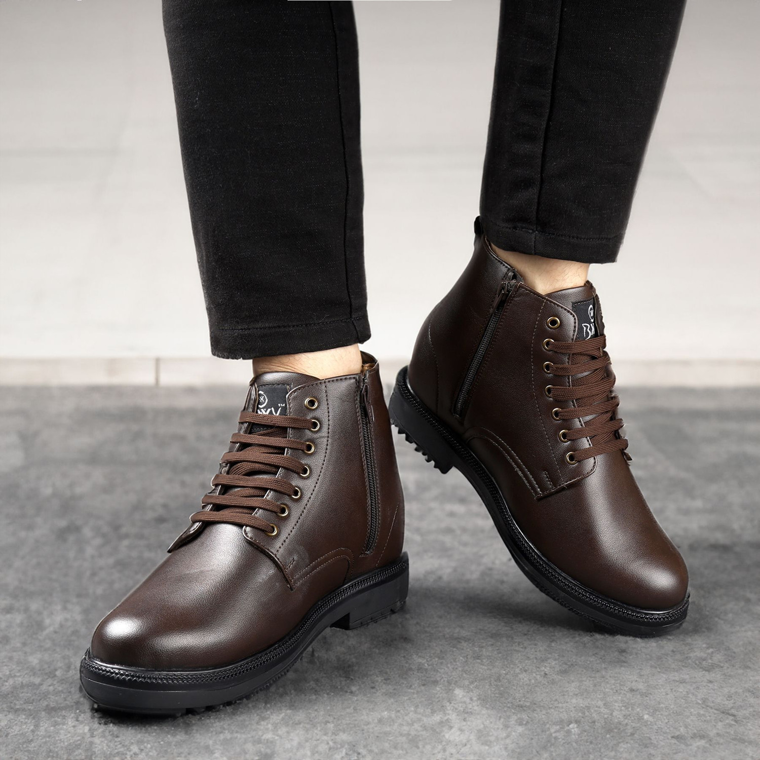 Image of BXXY Men's 4 Inch Hidden Height Increasing Brown Formal Laceup Ankle Boot Derby For Men