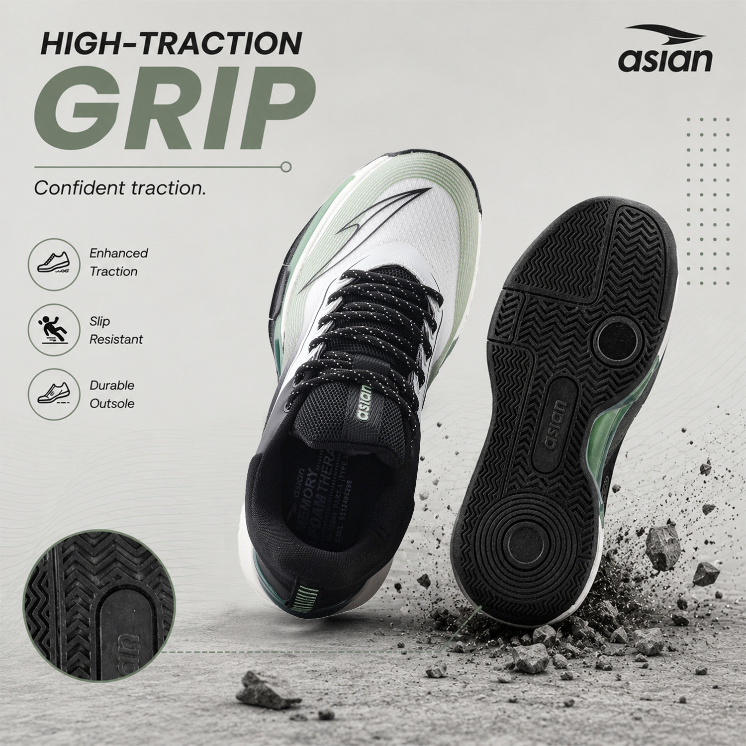 Image of asian Quantum-51 Men's Running Shoes with Memory Foam & Mesh Upper Running Shoes For Men