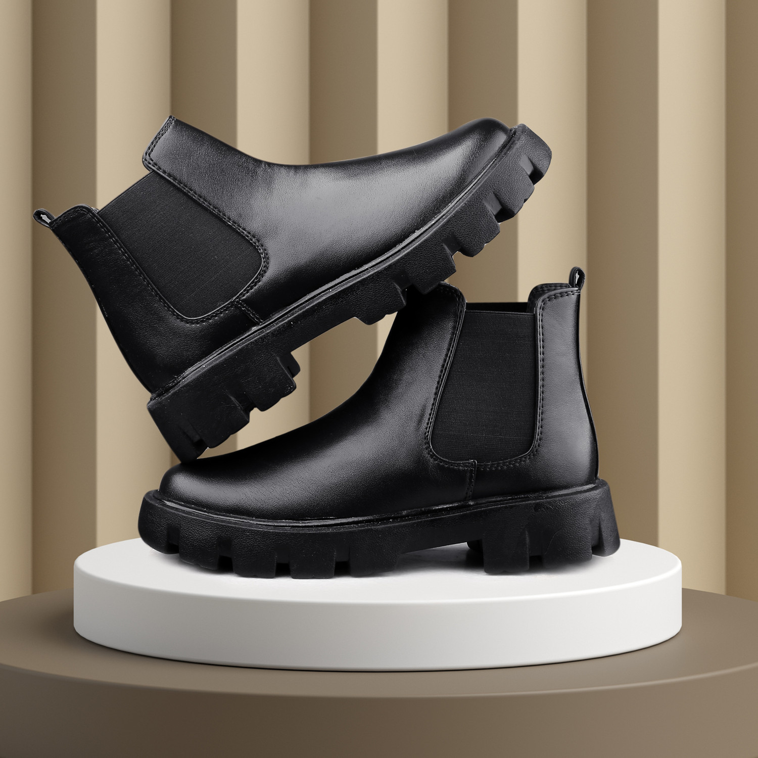 Image of BXXY Men's Stylish Pu Material Black Casual Chelsea, Slip-On Boot. Boots For Men