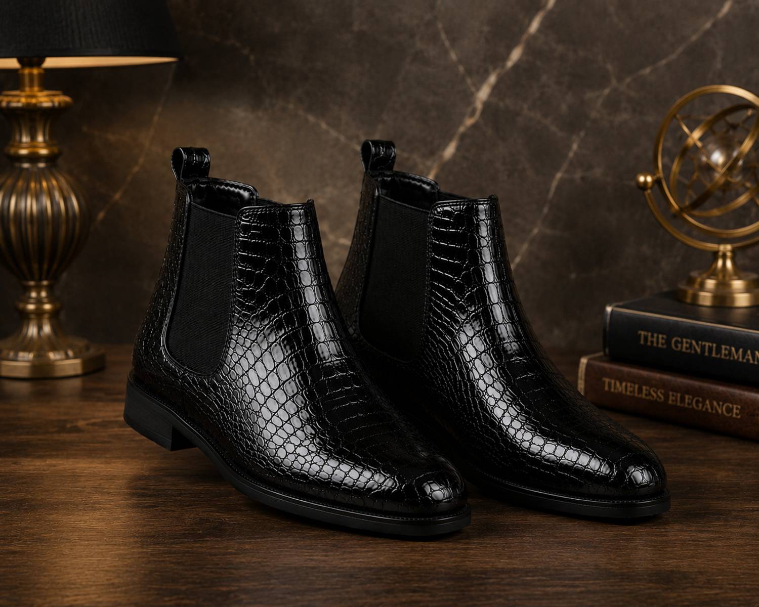 Kitos Men Black Croco Texture Chelsea Boots - Image 4