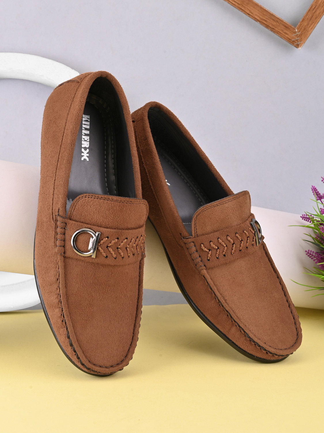 Image of KILLER Men's Suede Loafers | Casual Slip-On Shoes with Metal Bit | Driving Moccasins Loafers For Men (Tan, 8)