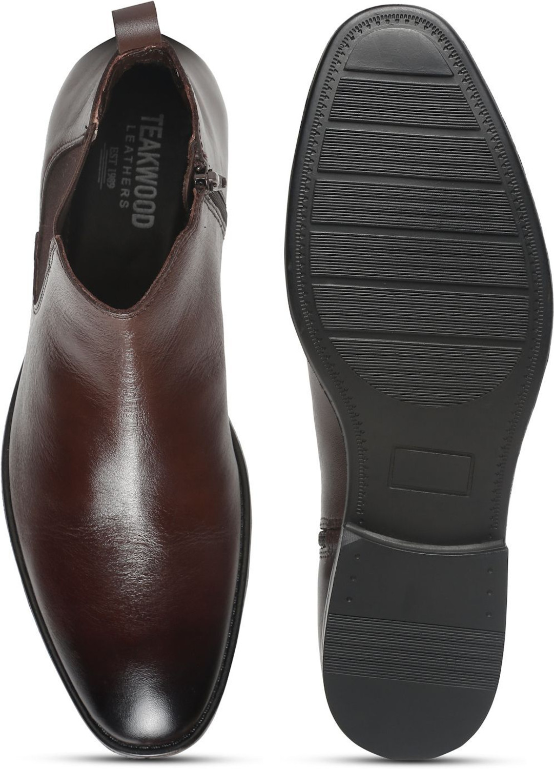 Image of Teakwood Mens Leather Chelsea Boots With Mid Top Block Heels Boots For Men