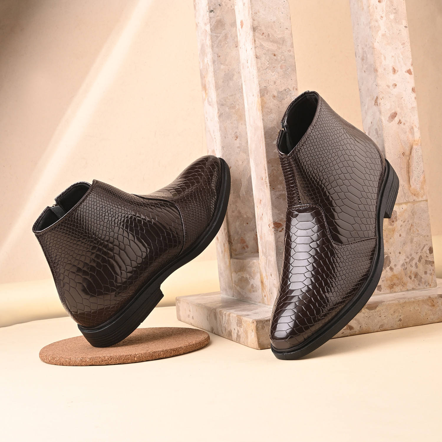Image of Shoe Island Men's Tan Leather Chelsea Boots | Slip-On Party Formals Casual Shoes for Men Boots For Men