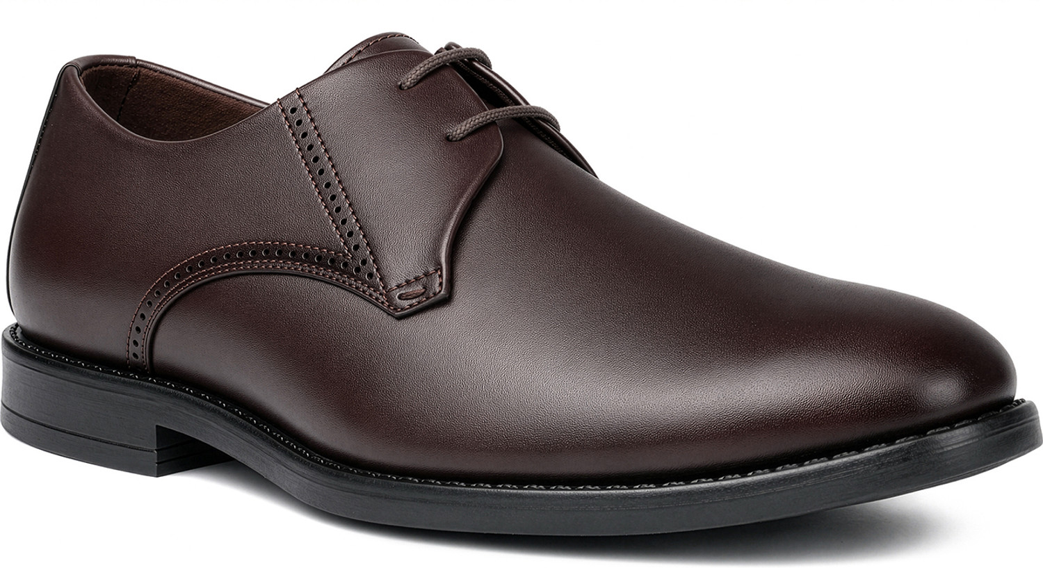 Image of LOUIS STITCH Men's Brunette Brown Formal Lace-Up Derby Shoes Derby For Men