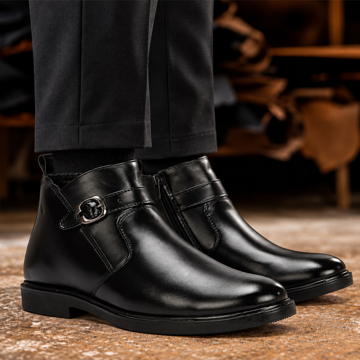 Image of Kraasa Luxury Solid Outdoor, Trendy, Lightweight, Chelsea Boots For Men (Black, 8)