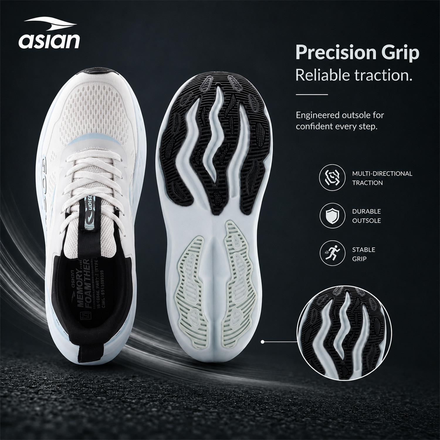 Image of asian Aerofoam-01 Men's Running Shoes with Mesh Upper and Energy Return Sole Running Shoes For Men
