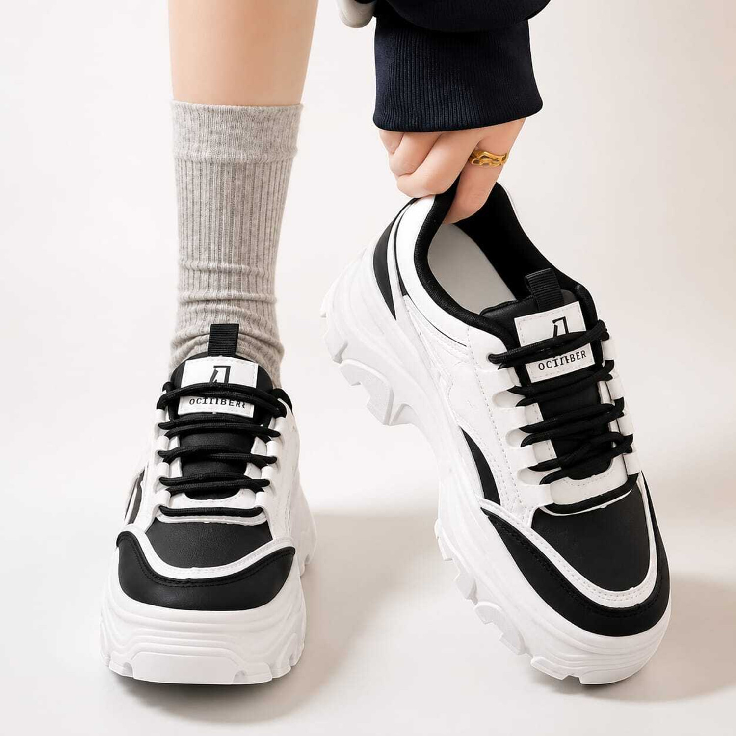 Image of KT SHOES Women Chunky Sneakers Casual Sports Shoes Sneakers For Women